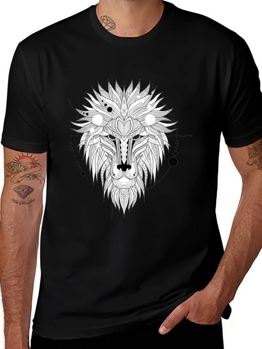 Abstract Lion Head Graphic Tee - Black