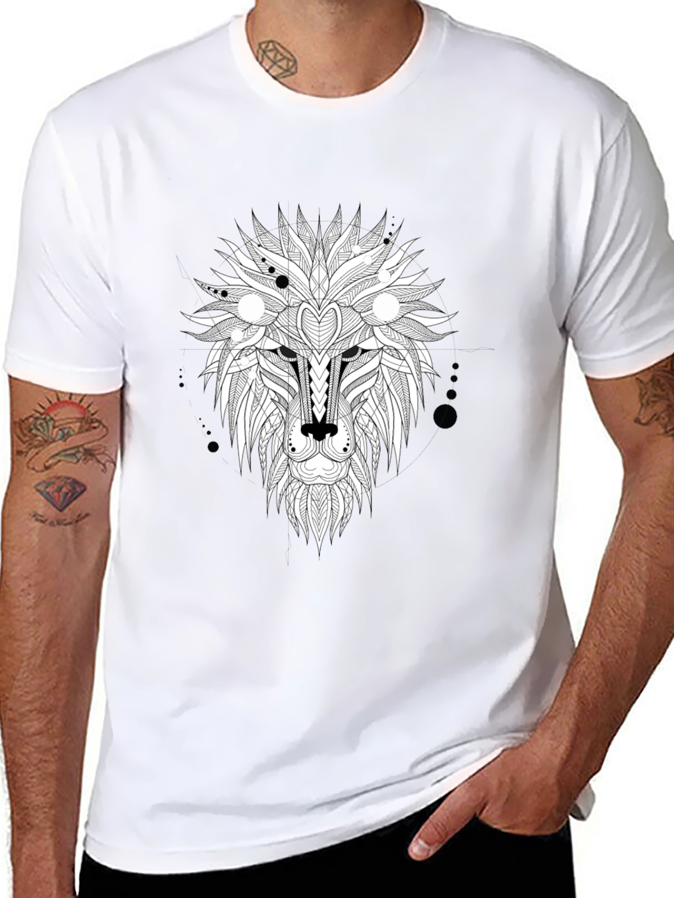 Abstract Lion Head Graphic Tee - Black
