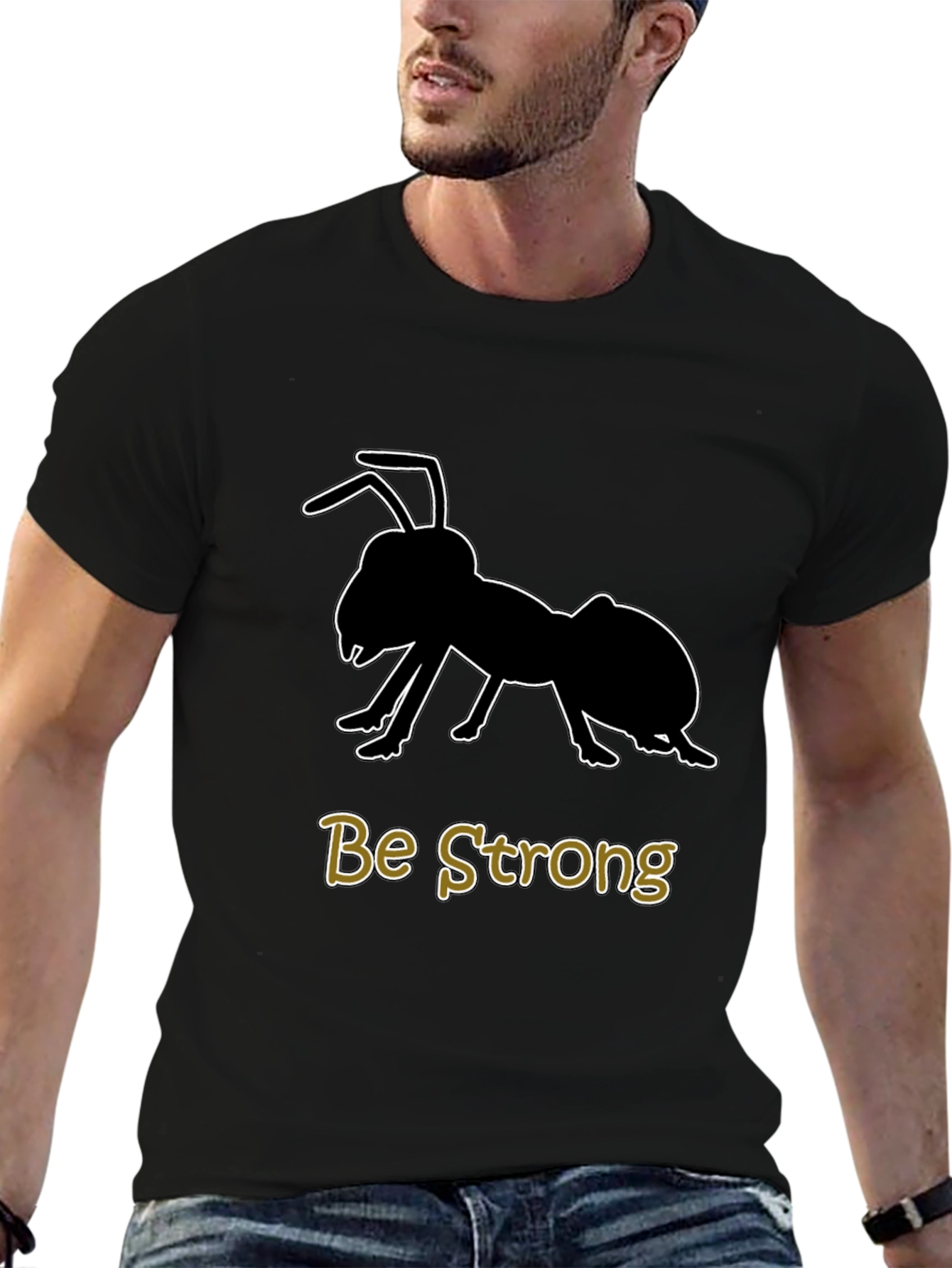 Be Strong Ant Graphic T-Shirt - Black Cotton Tee