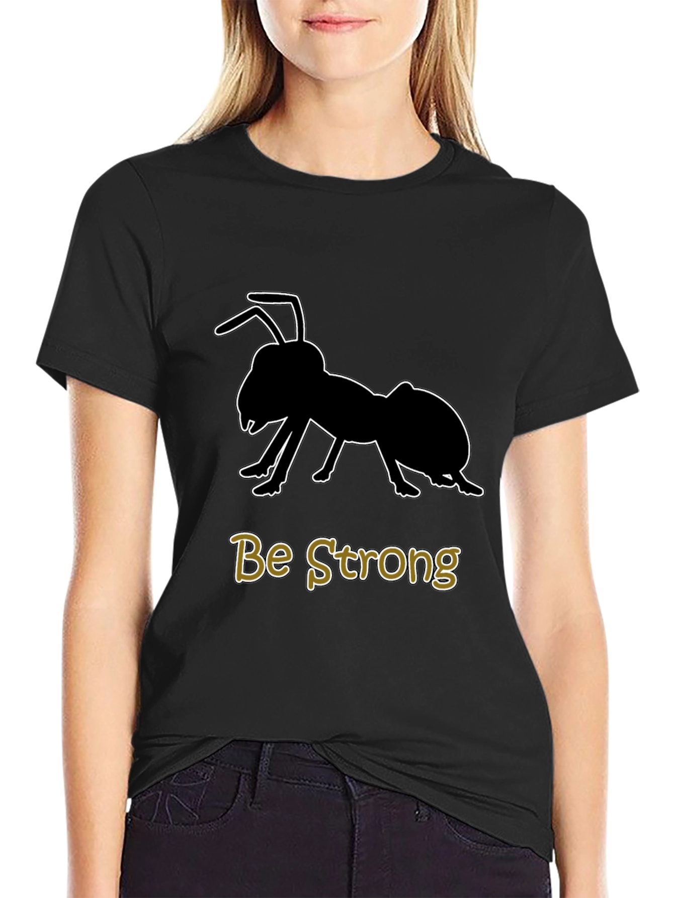 Be Strong Ant Graphic T-Shirt - Black Cotton Tee