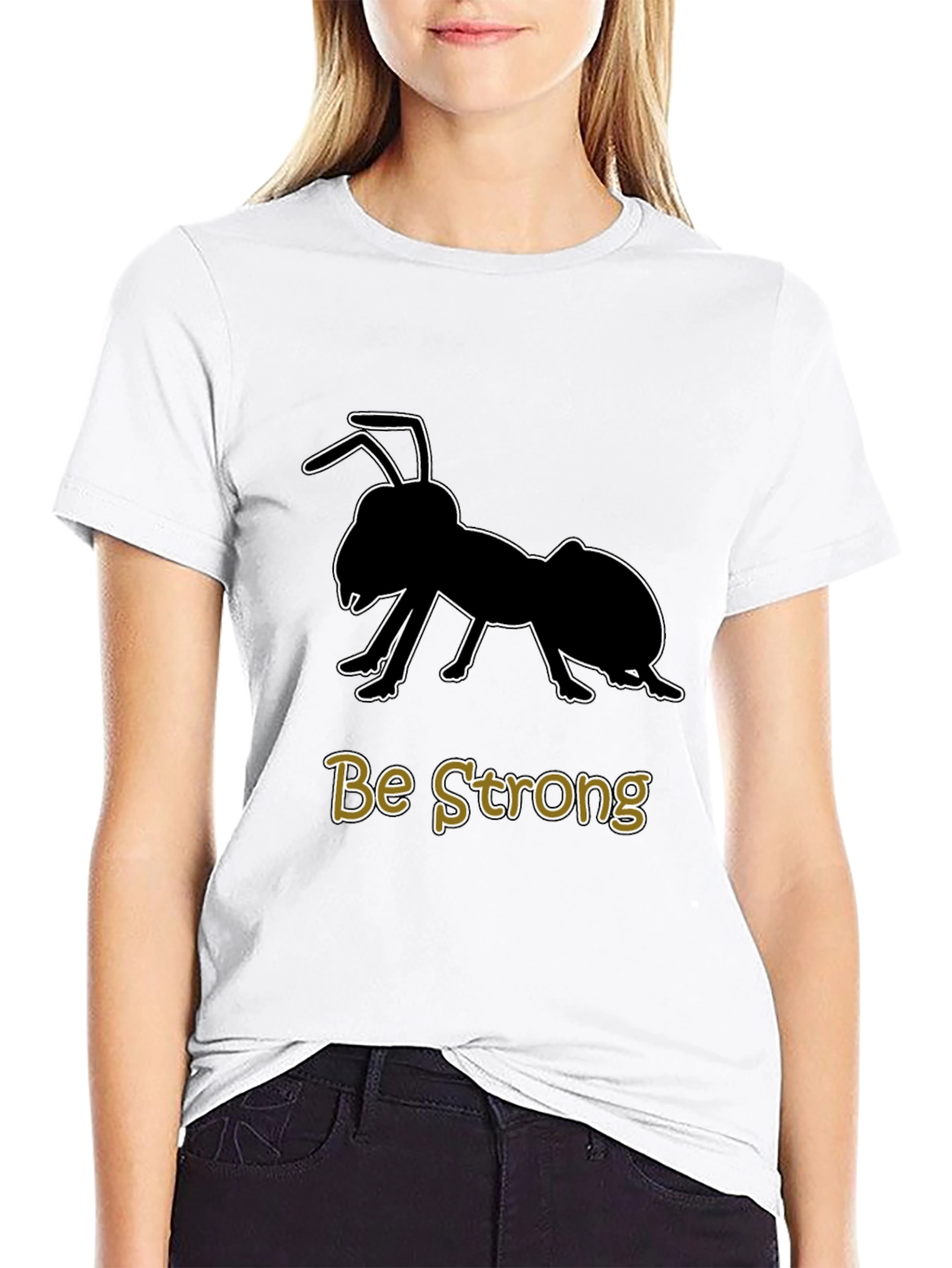 Be Strong Ant Graphic T-Shirt - Black Cotton Tee