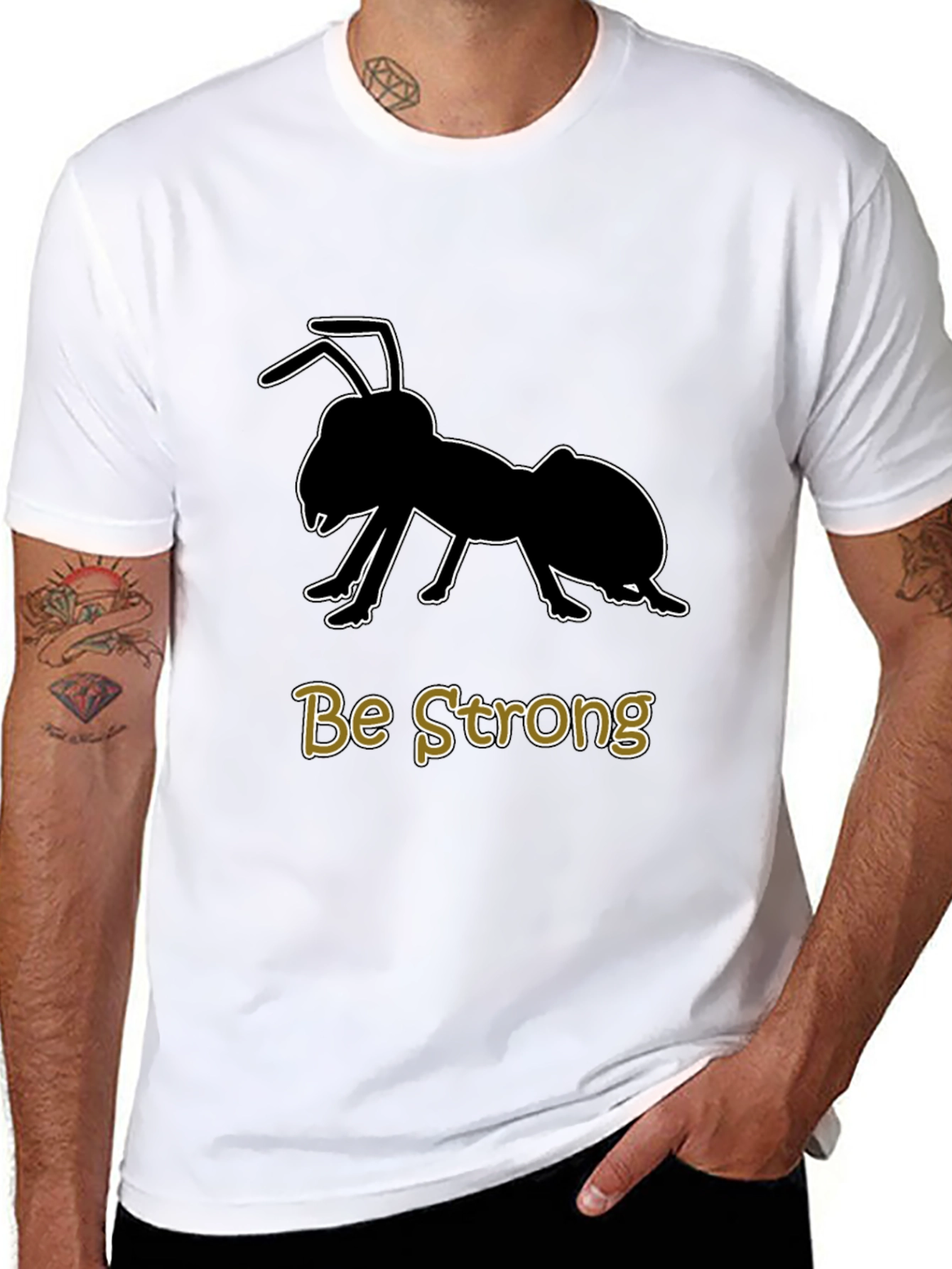 Be Strong Ant Graphic T-Shirt - Black Cotton Tee