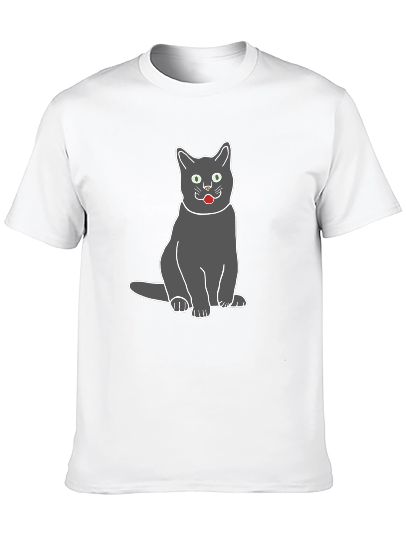 Gray Cat Graphic Tee - Black Cotton T-Shirt