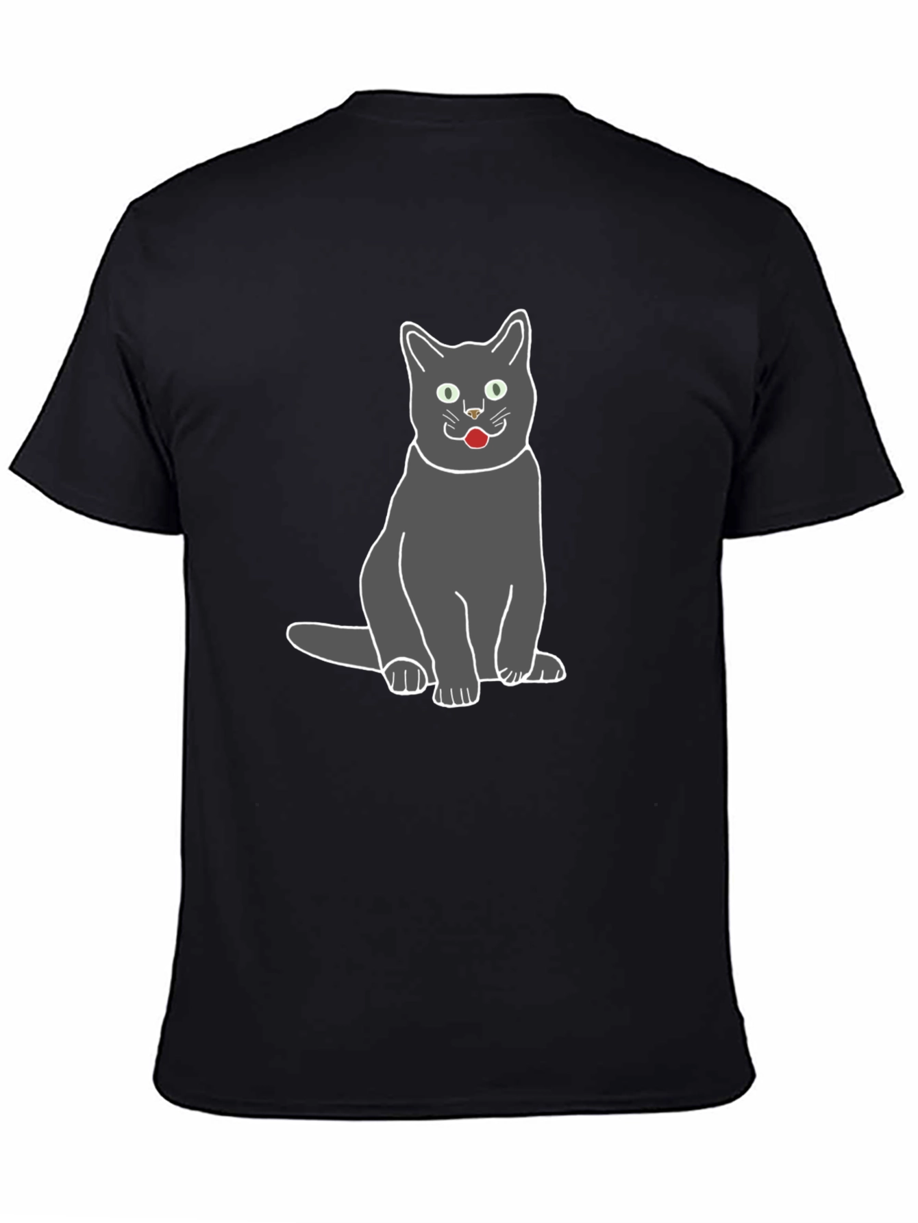 Gray Cat Graphic Tee - Black Cotton T-Shirt