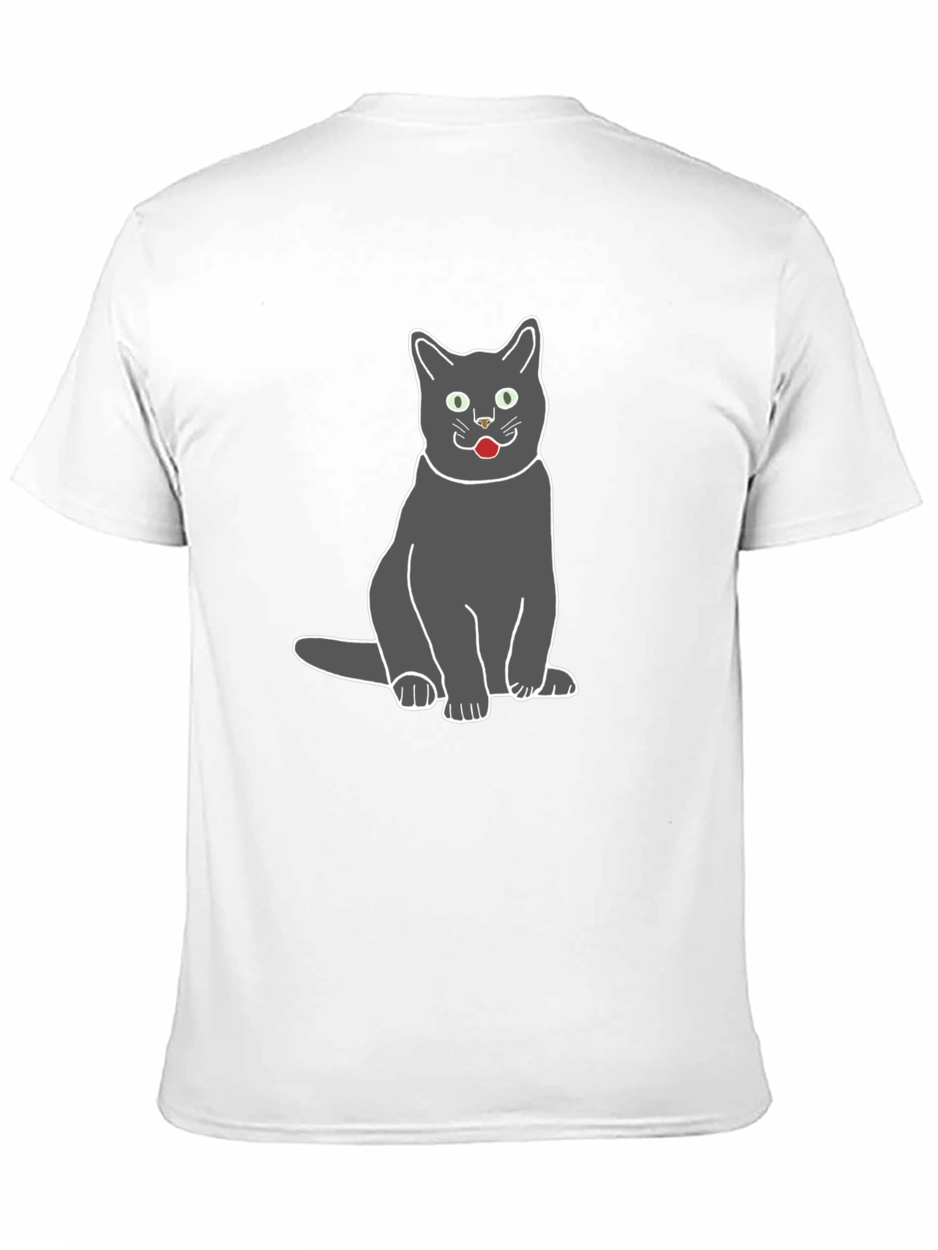 Gray Cat Graphic Tee - Black Cotton T-Shirt