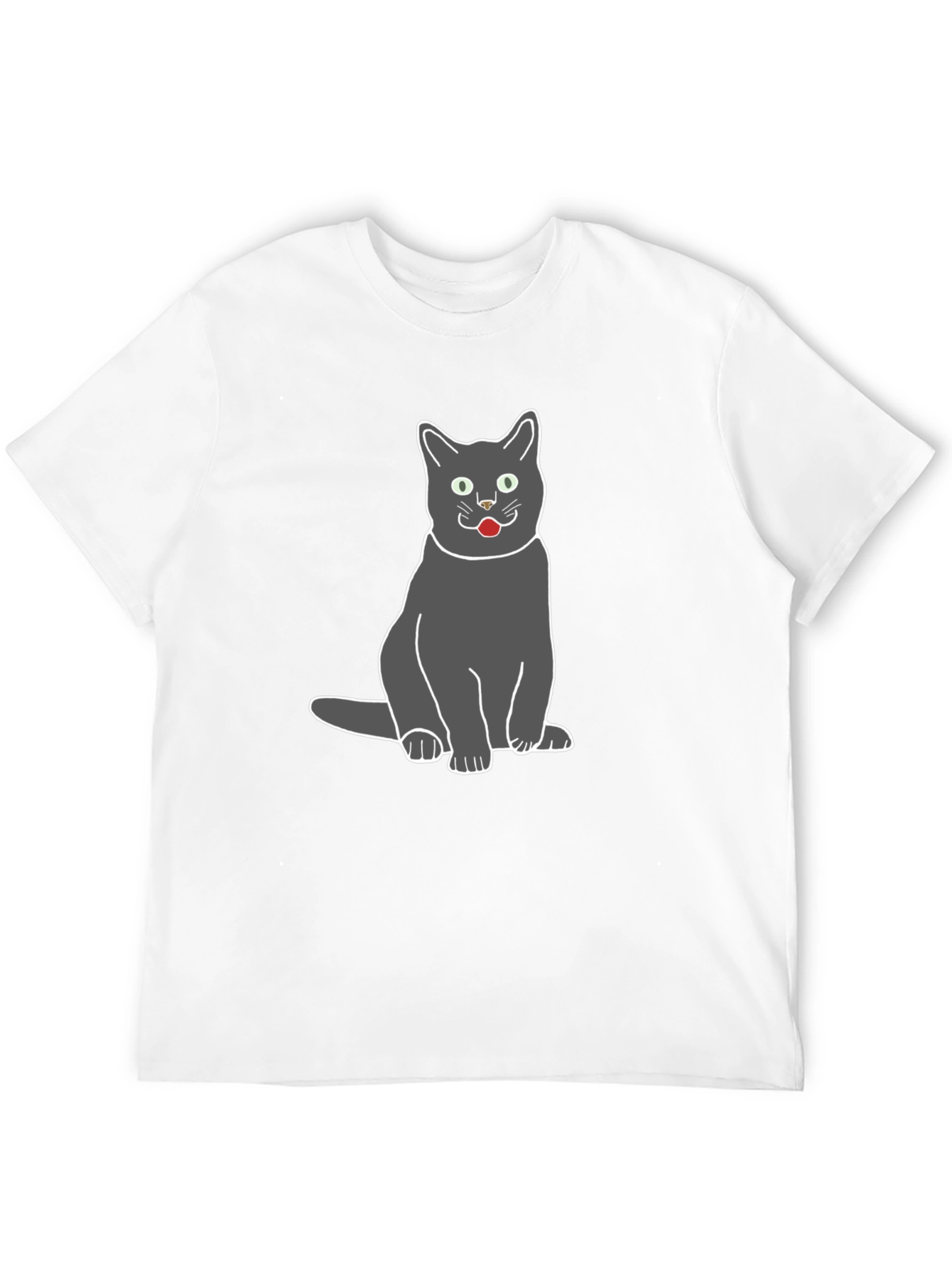 Gray Cat Graphic Tee - Black Cotton T-Shirt