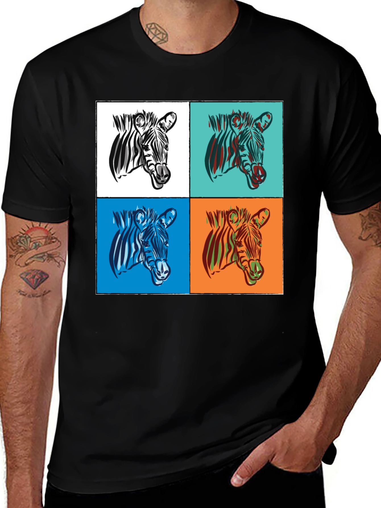 Zebra Pop Art Graphic Tee - Stylish Black T-Shirt