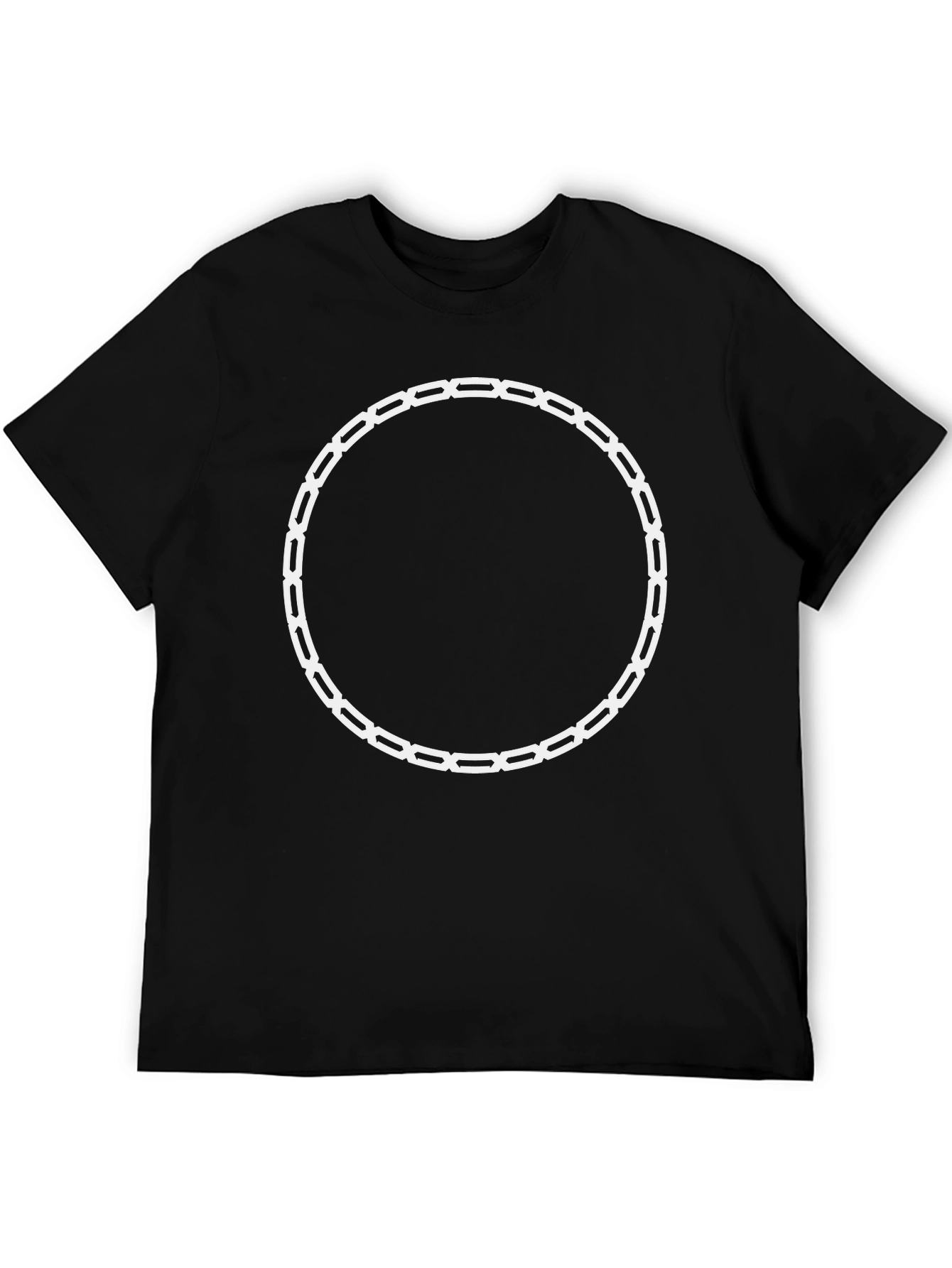 Black Tee with Unique White Chain Circle Design