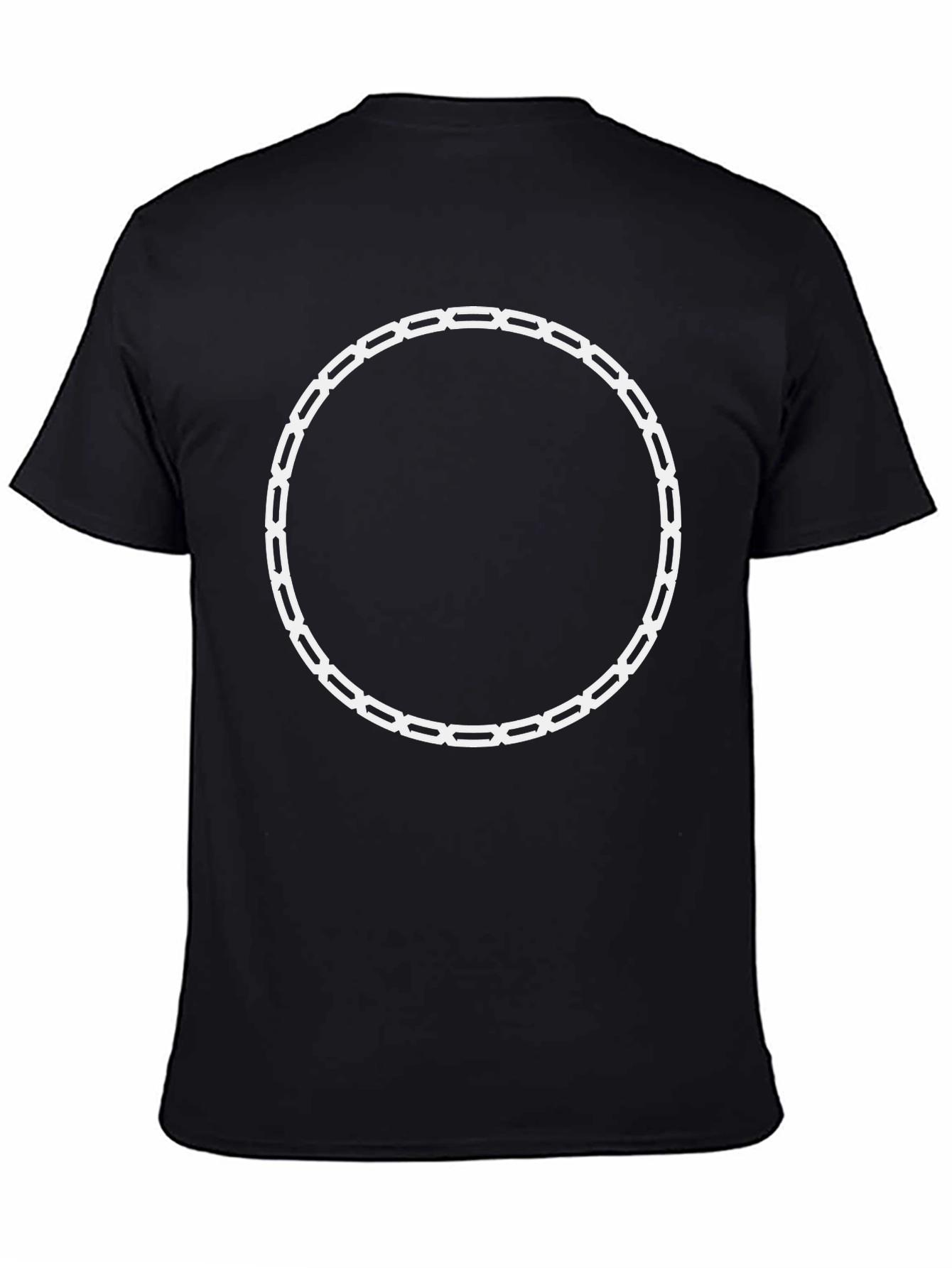 Black Tee with Unique White Chain Circle Design
