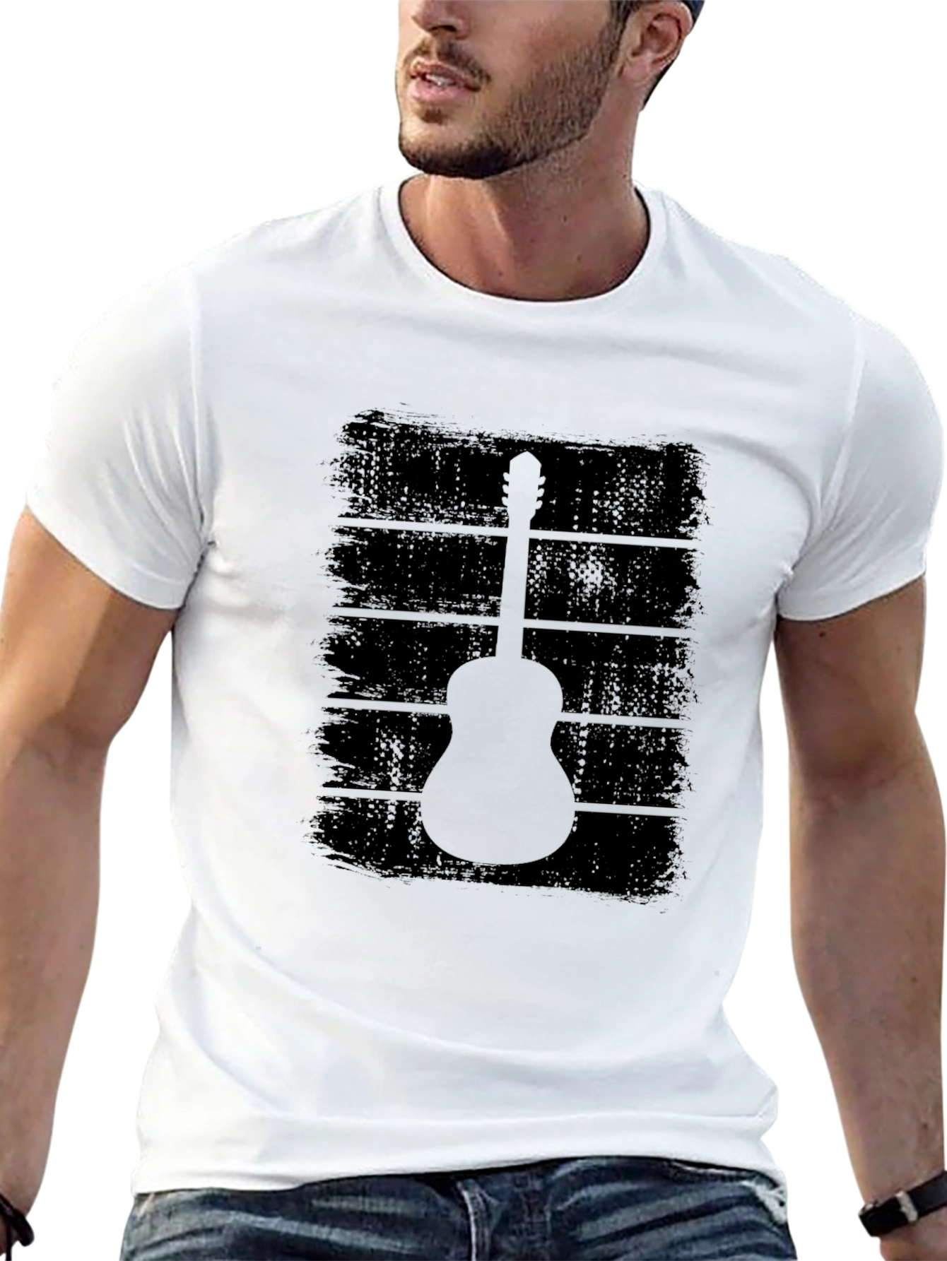 Guitar Silhouette Graphic T-Shirt - Black