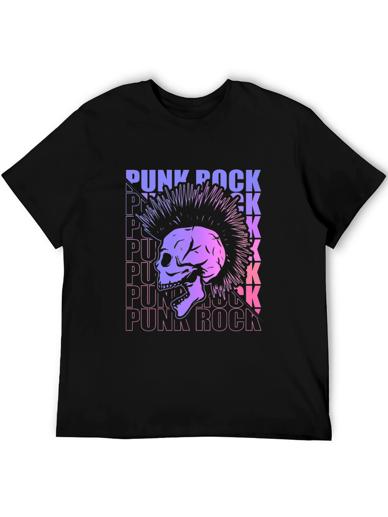 Punk Rock Skull Graphic Tee - Black Cotton T-Shirt