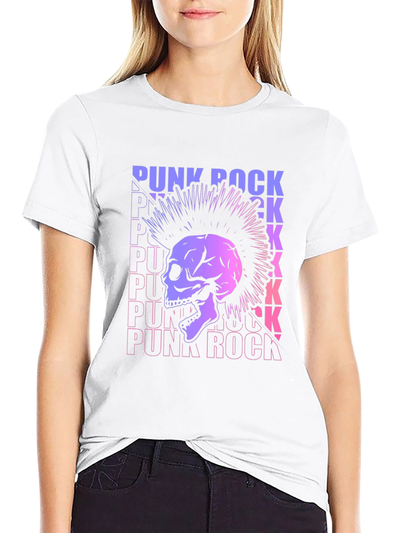 Punk Rock Skull Graphic Tee - Black Cotton T-Shirt