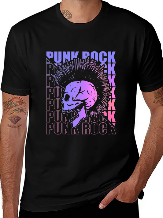 Punk Rock Skull Graphic Tee - Black Cotton T-Shirt