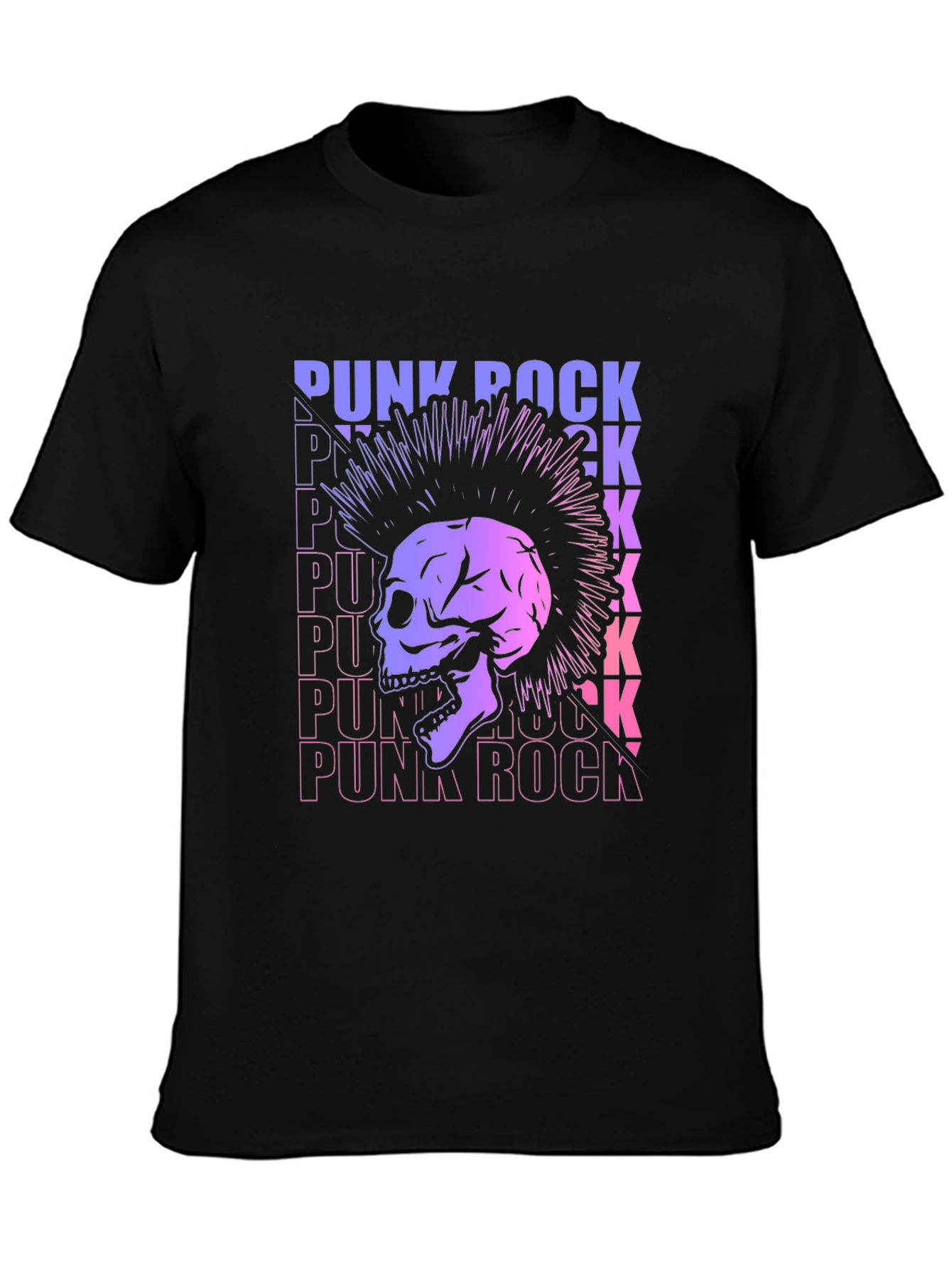 Punk Rock Skull Graphic Tee - Black Cotton T-Shirt