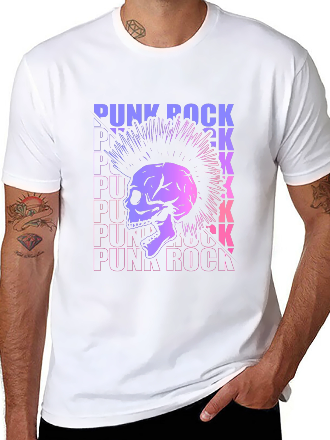 Punk Rock Skull Graphic Tee - Black Cotton T-Shirt