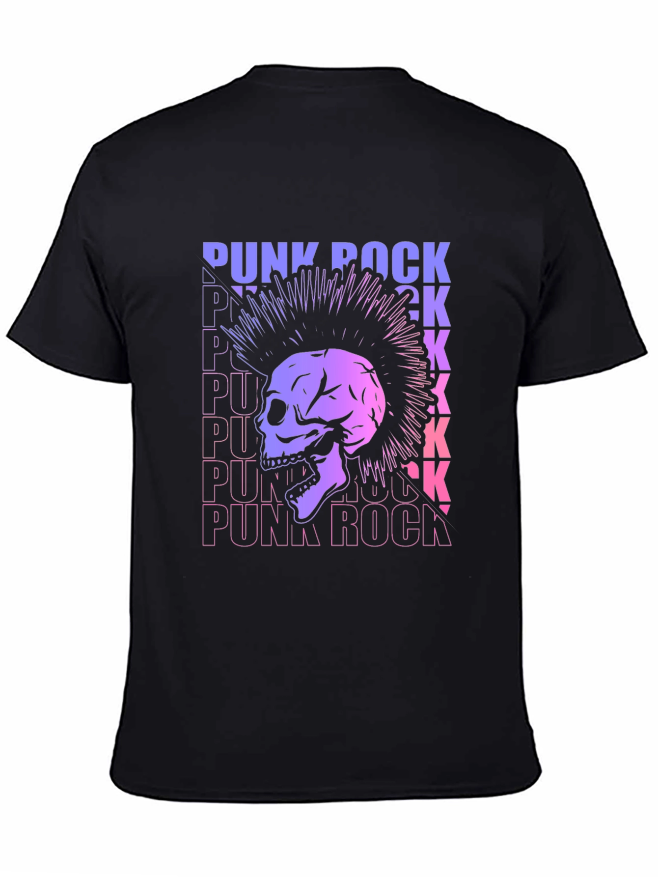 Punk Rock Skull Graphic Tee - Black Cotton T-Shirt