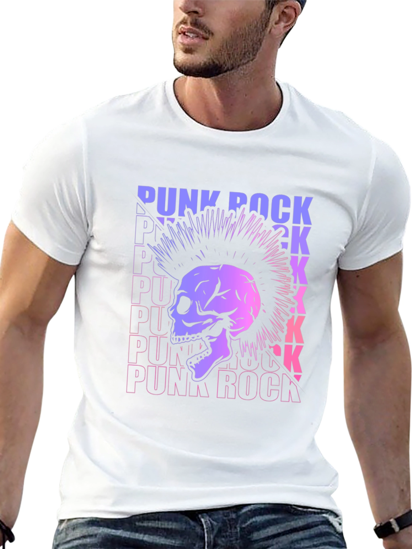 Punk Rock Skull Graphic Tee - Black Cotton T-Shirt