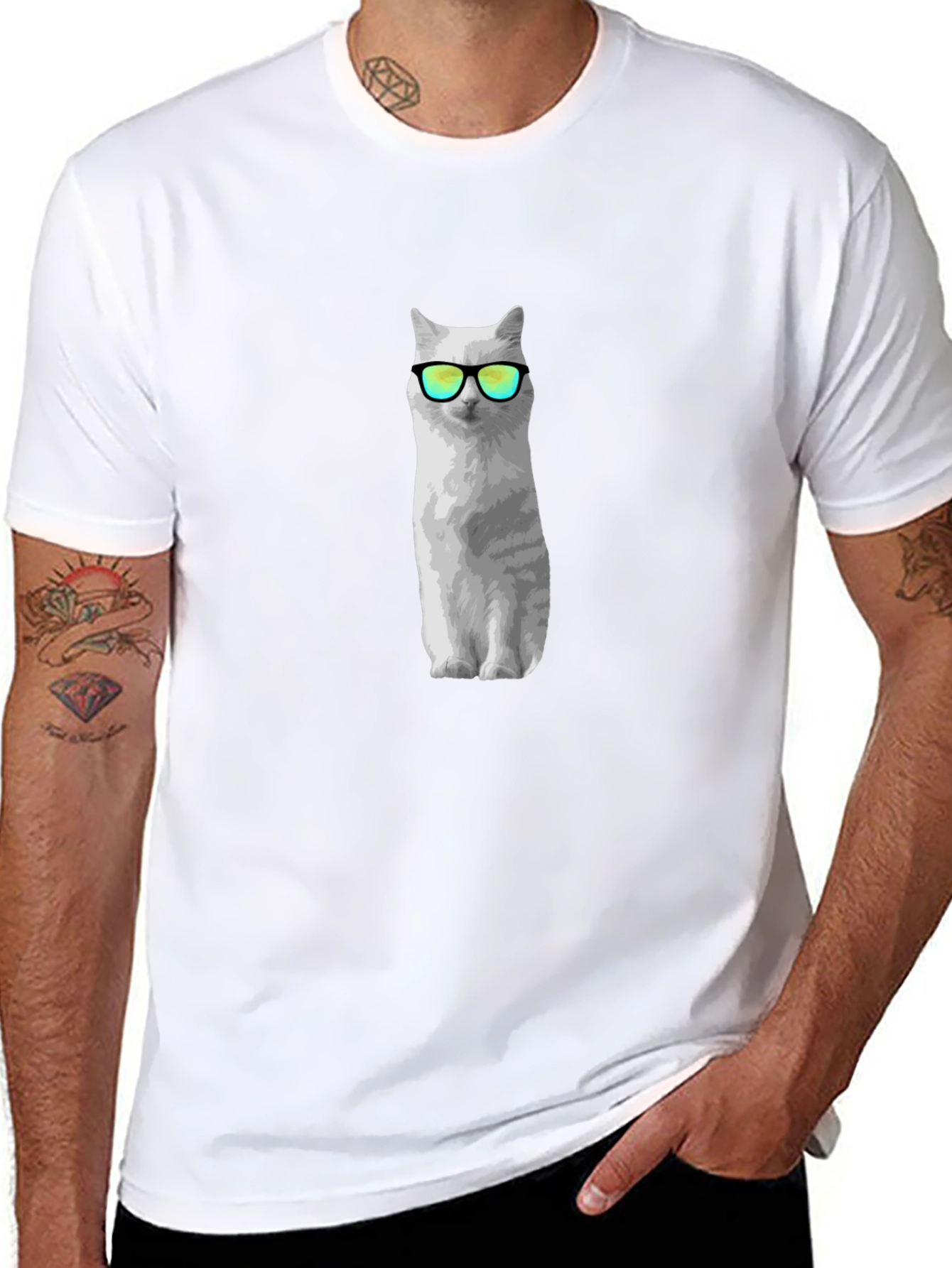 Cool Cat Graphic Tee - Black Cotton Shirt