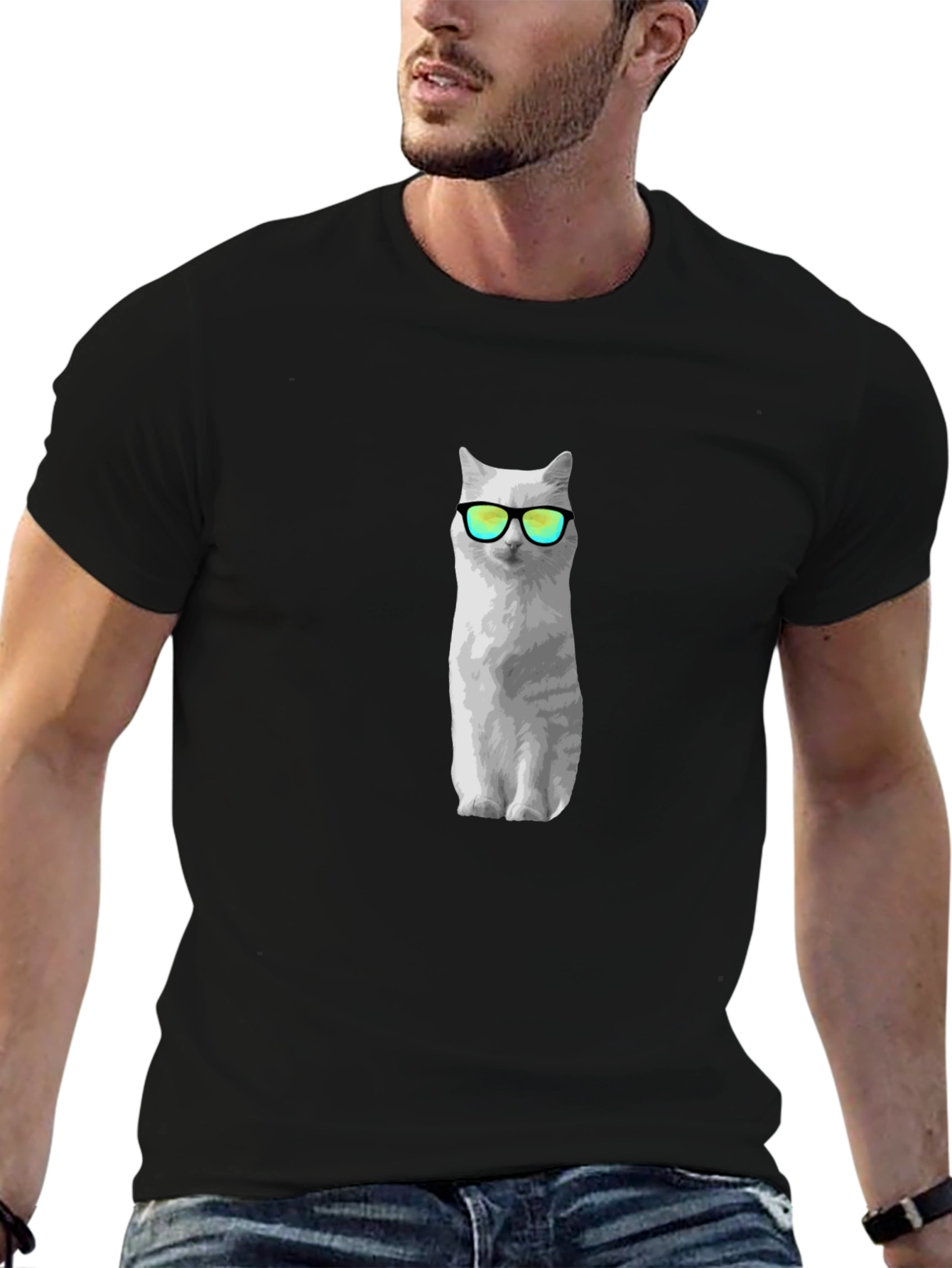 Cool Cat Graphic Tee - Black Cotton Shirt