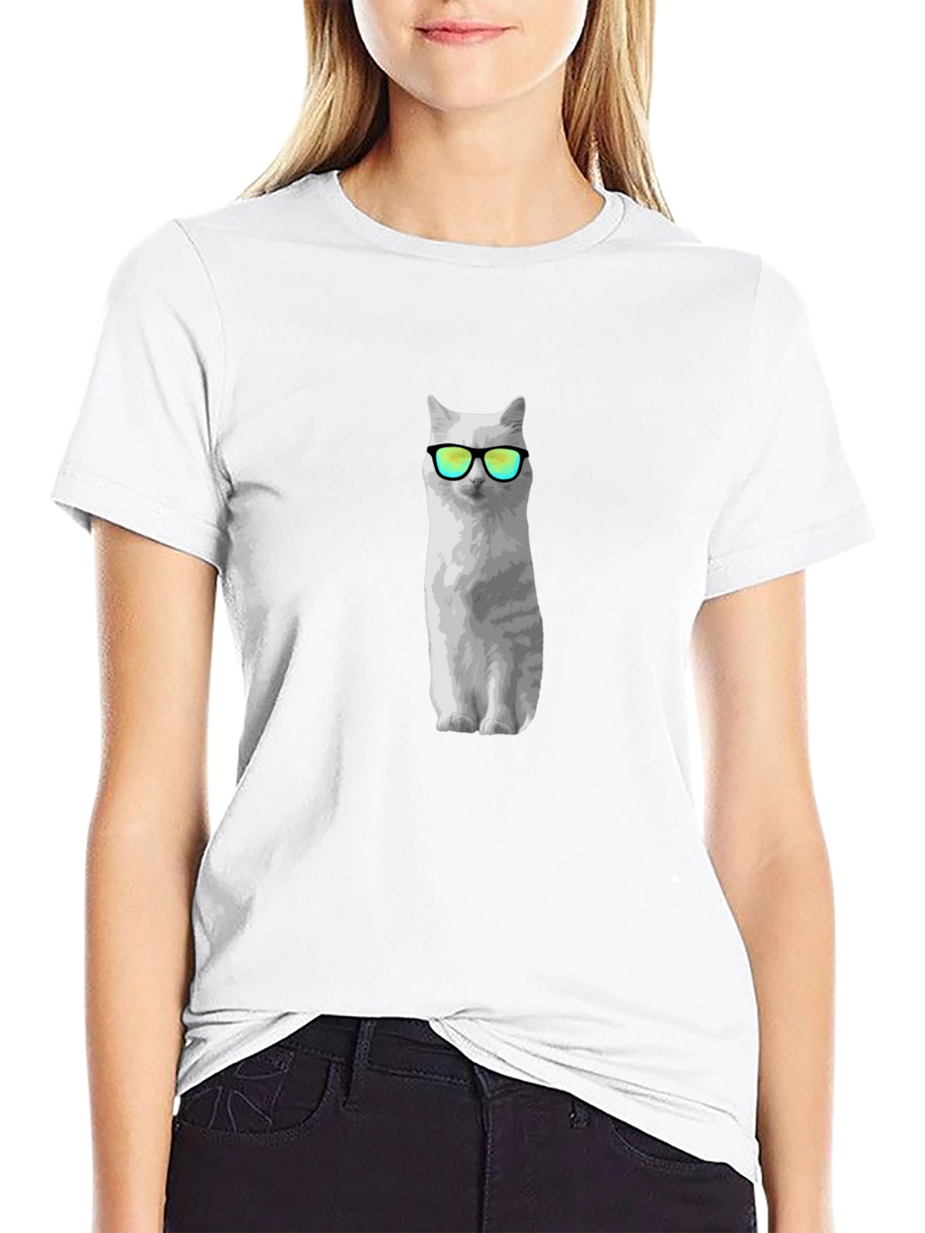 Cool Cat Graphic Tee - Black Cotton Shirt