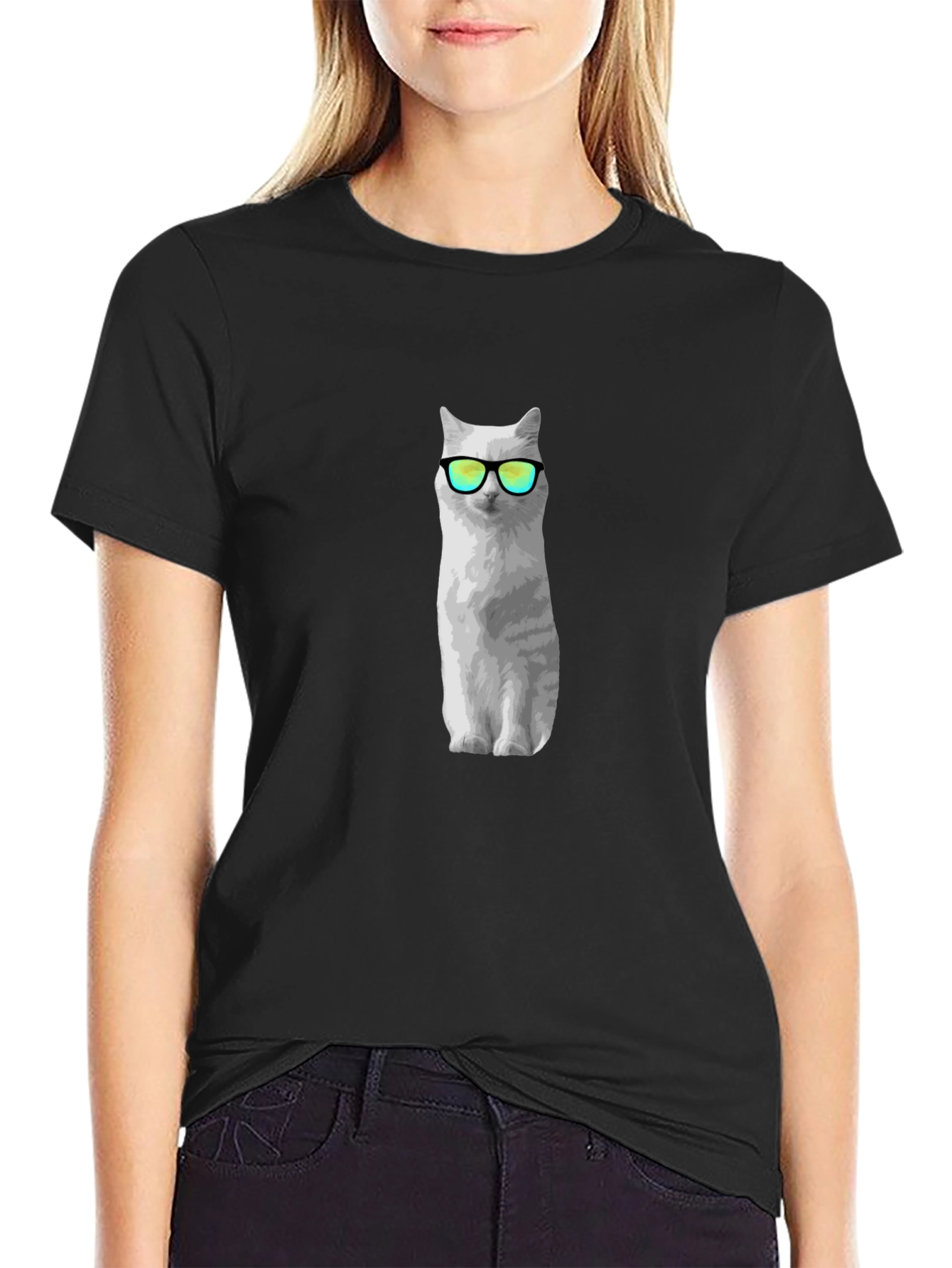 Cool Cat Graphic Tee - Black Cotton Shirt