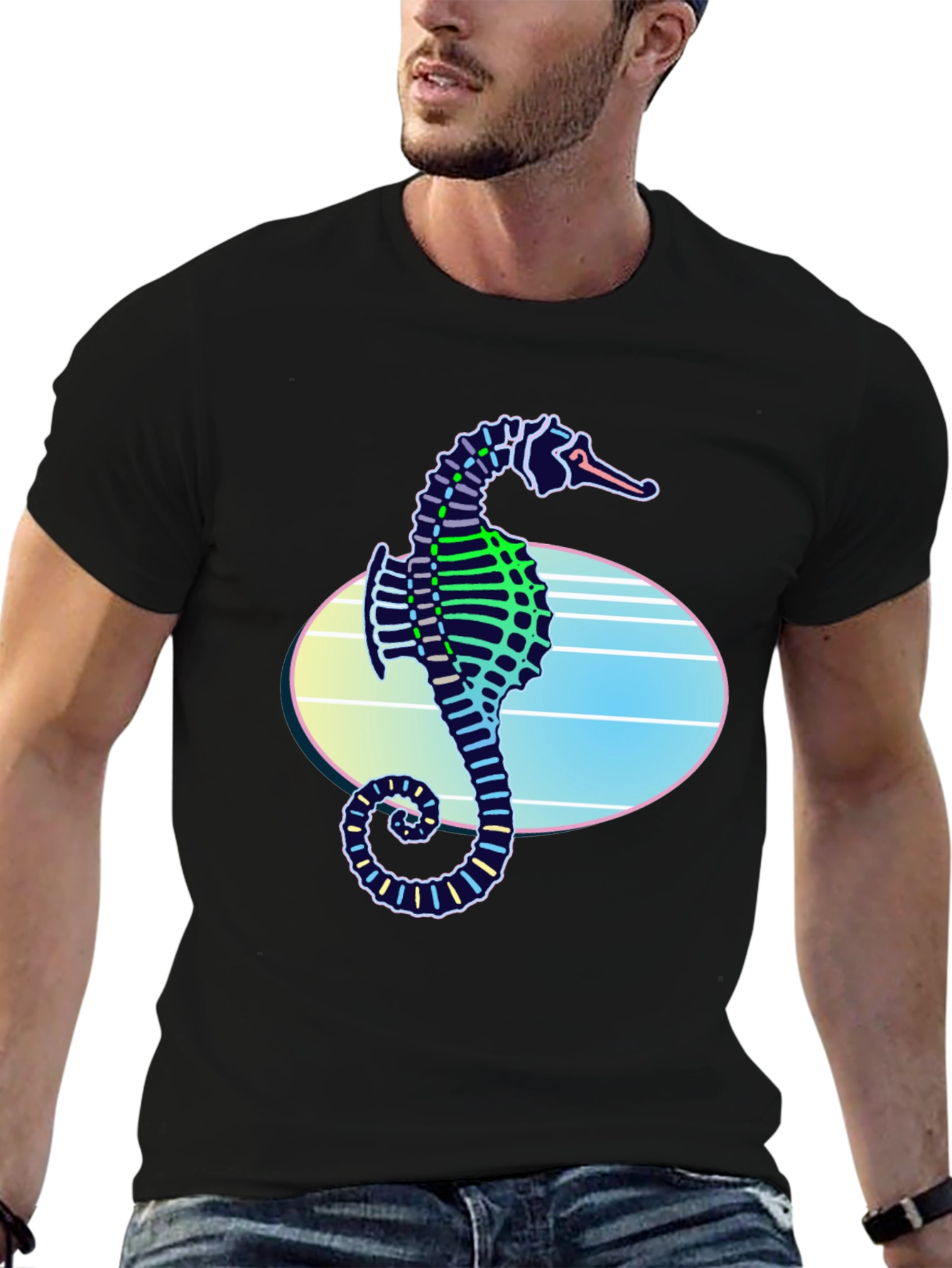 Neon Seahorse Graphic T-Shirt