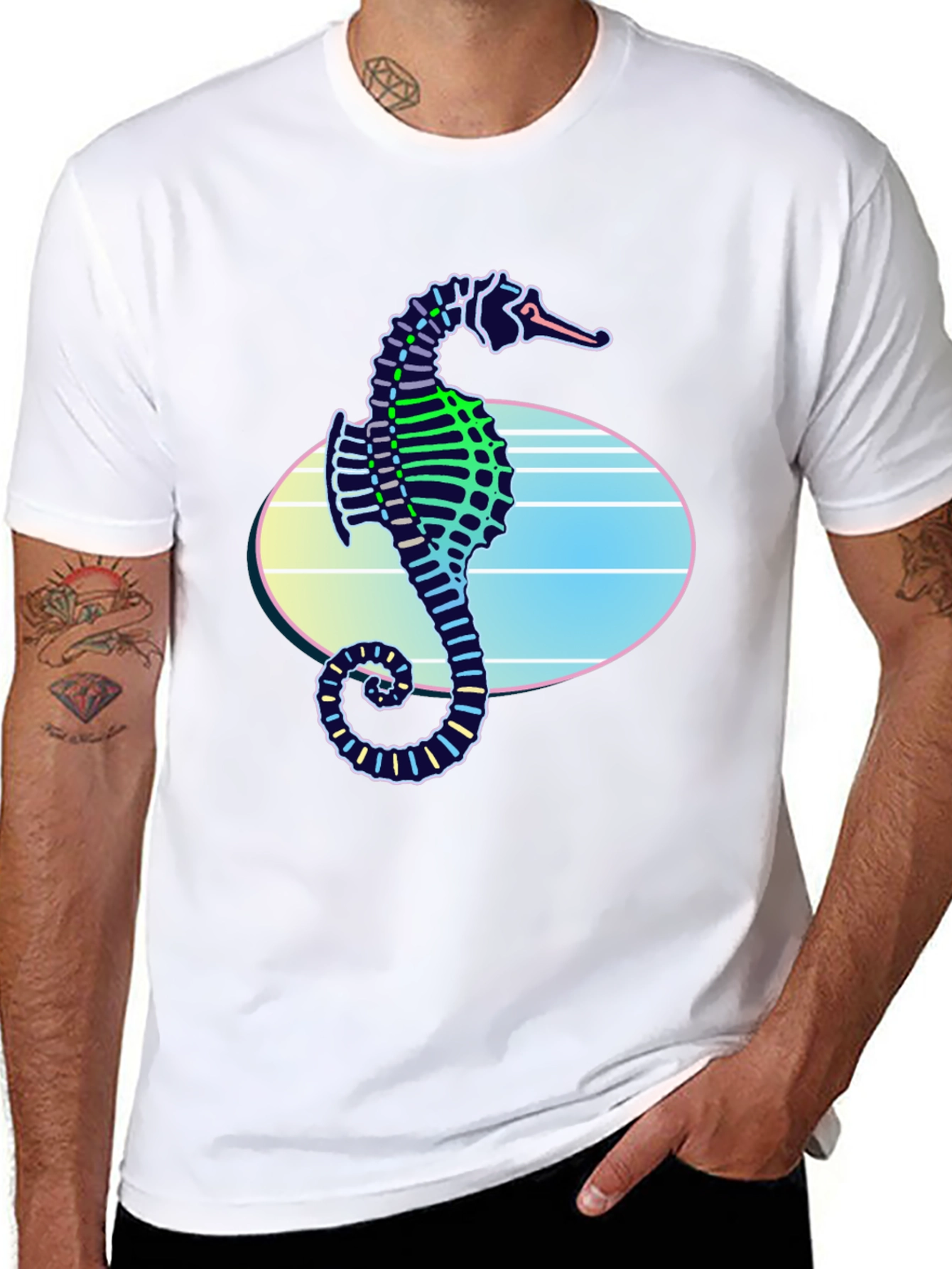 Neon Seahorse Graphic T-Shirt