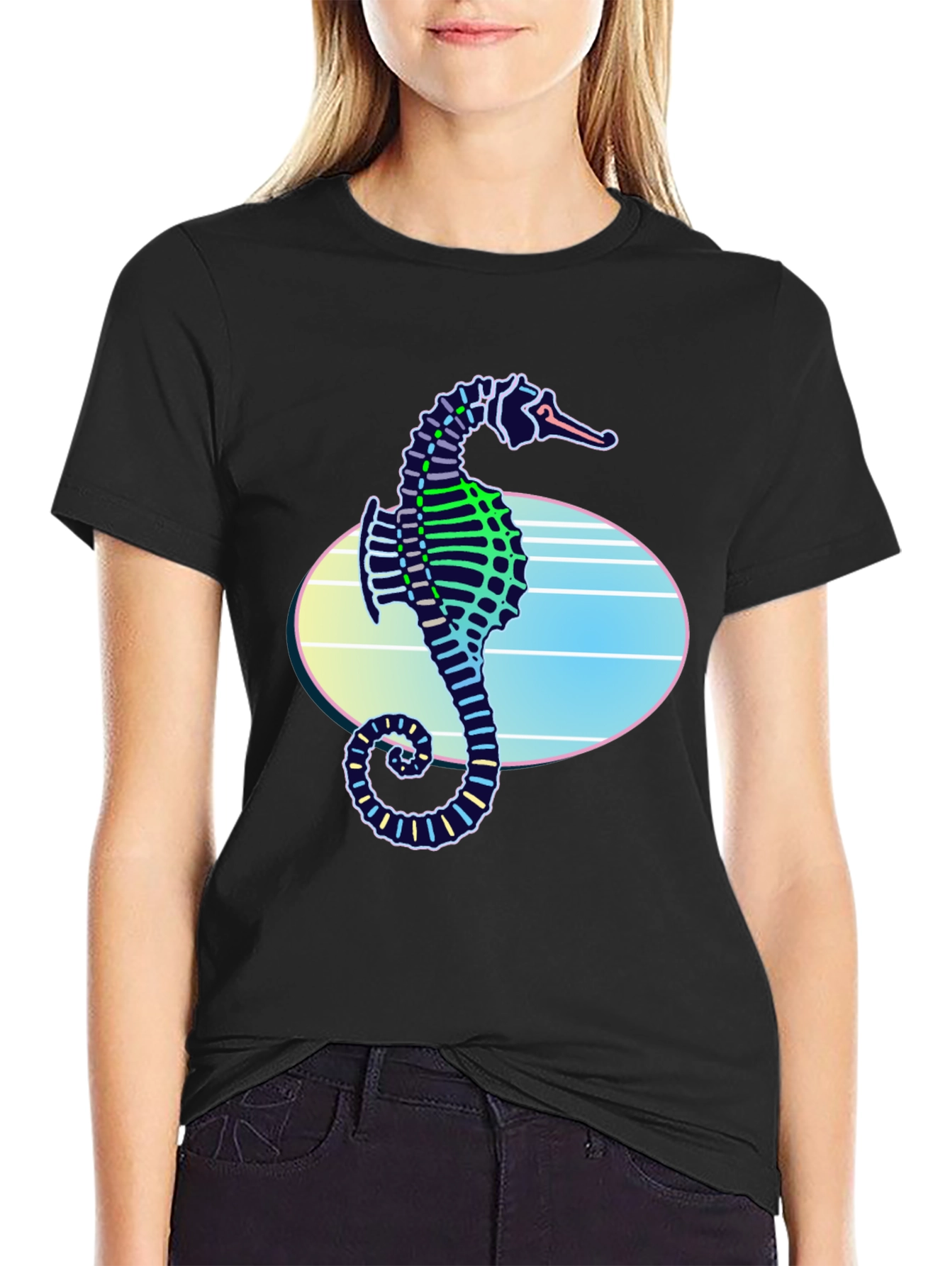 Neon Seahorse Graphic T-Shirt