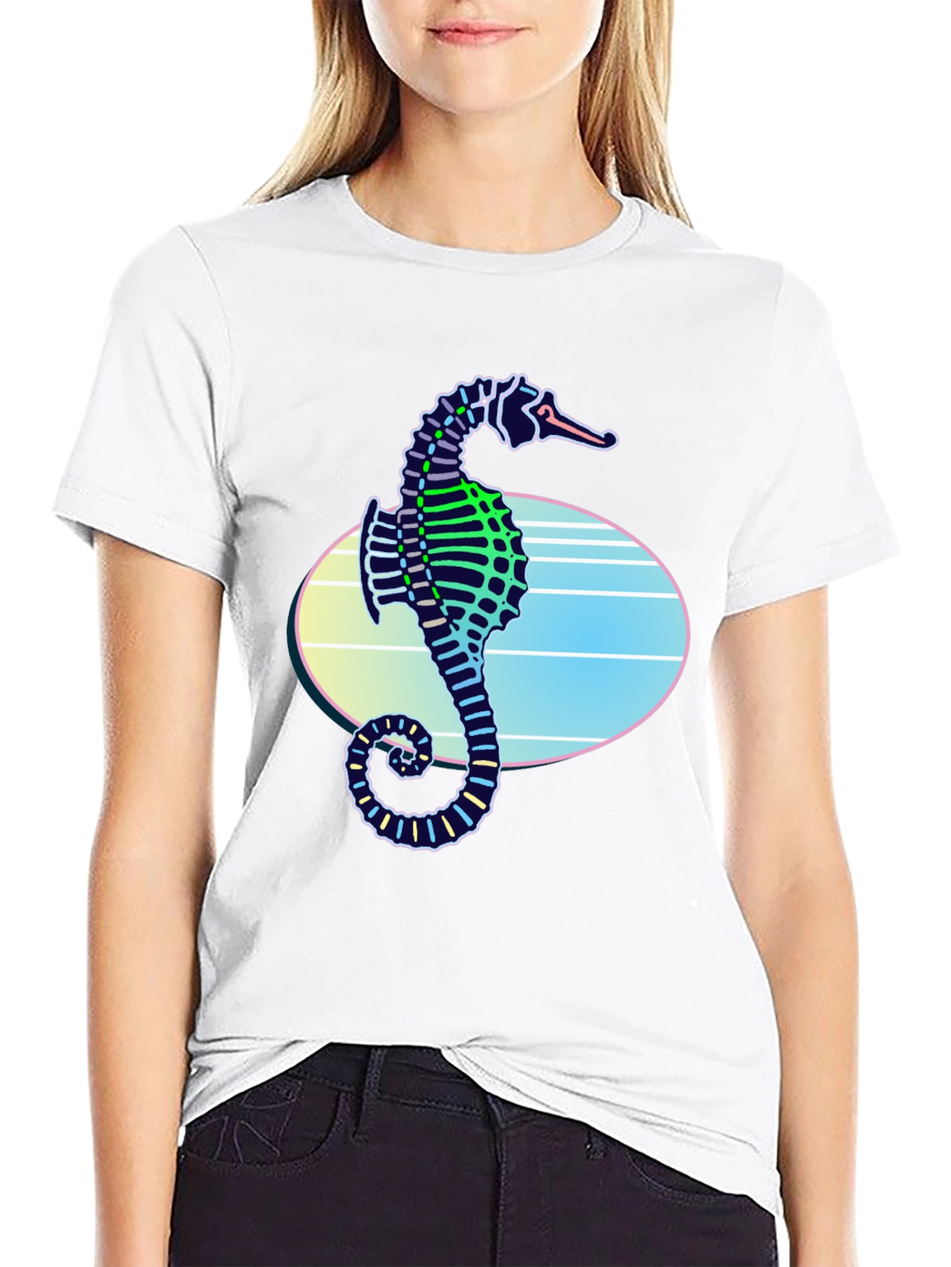 Neon Seahorse Graphic T-Shirt