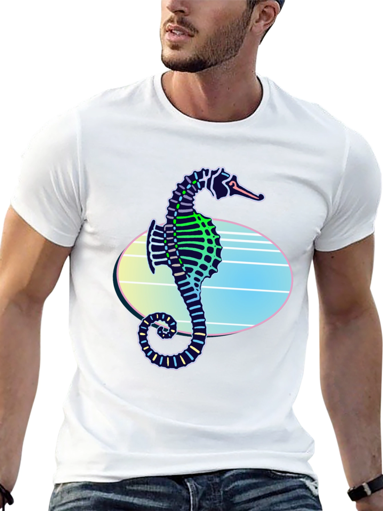 Neon Seahorse Graphic T-Shirt