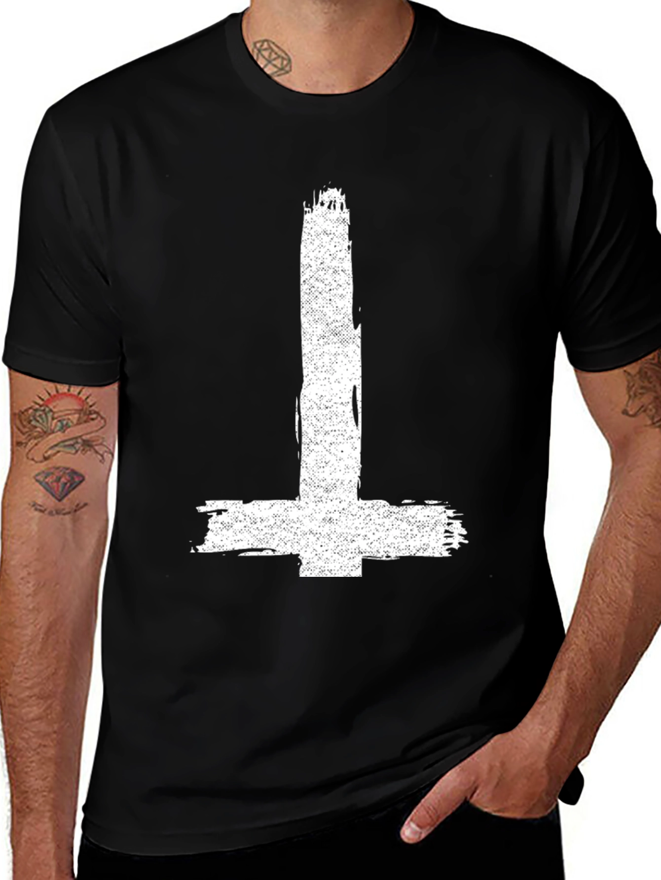Inverted Cross Graphic Tee - Distressed Print