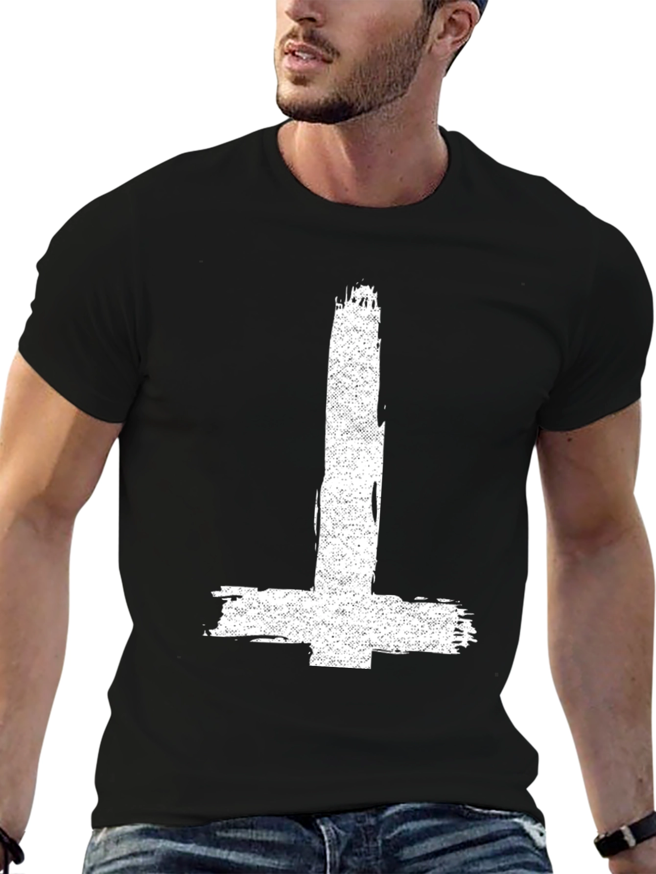 Inverted Cross Graphic Tee - Distressed Print