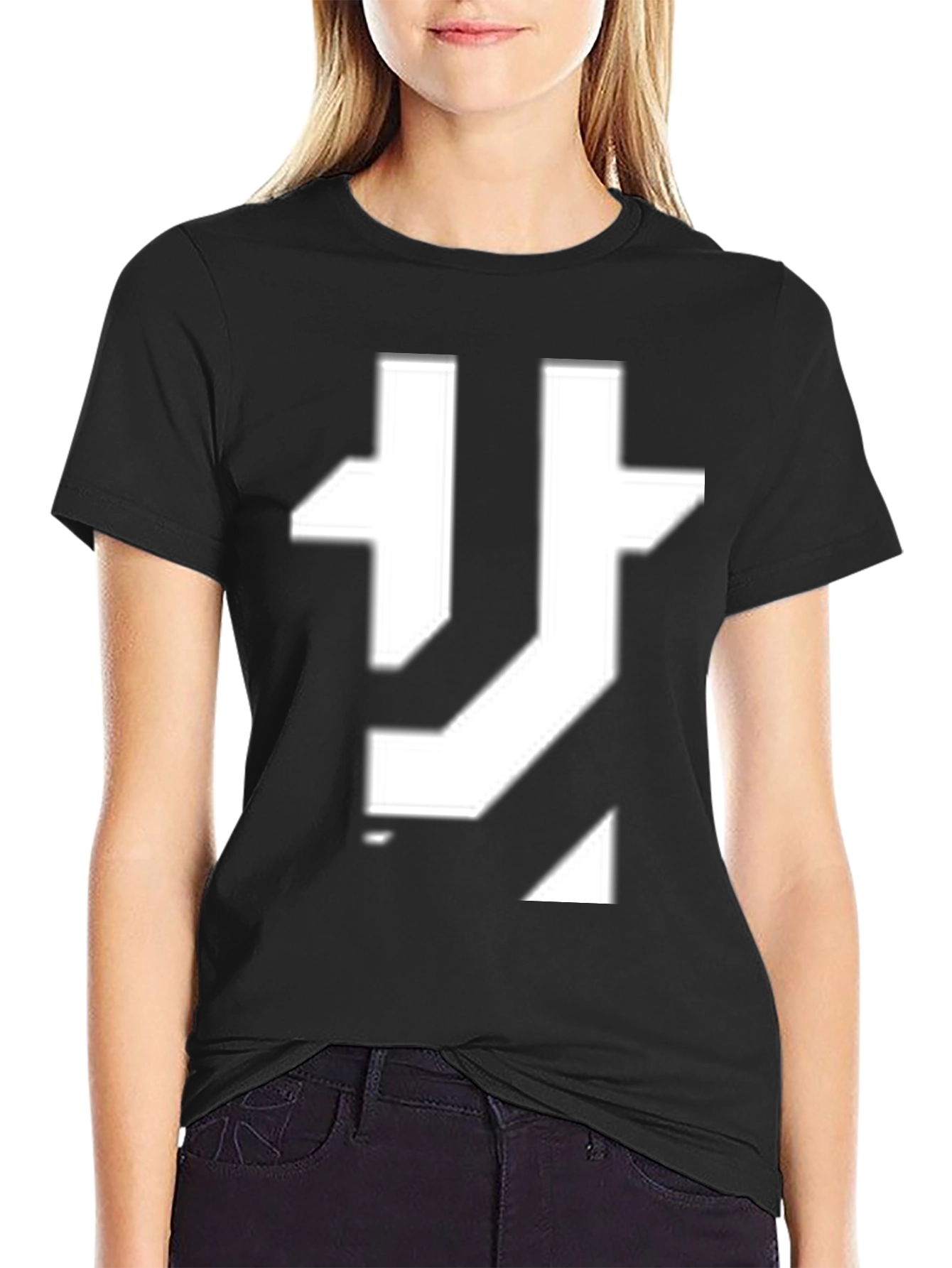 Modern Graphic Tee - Black with Abstract White Design