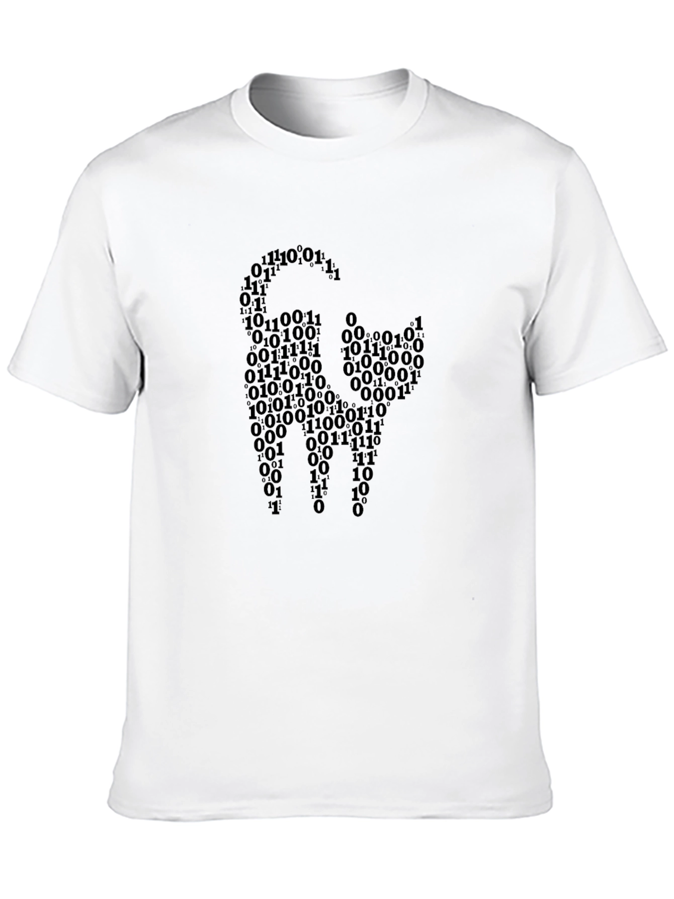 Binary Code Cat Graphic T-Shirt - Black