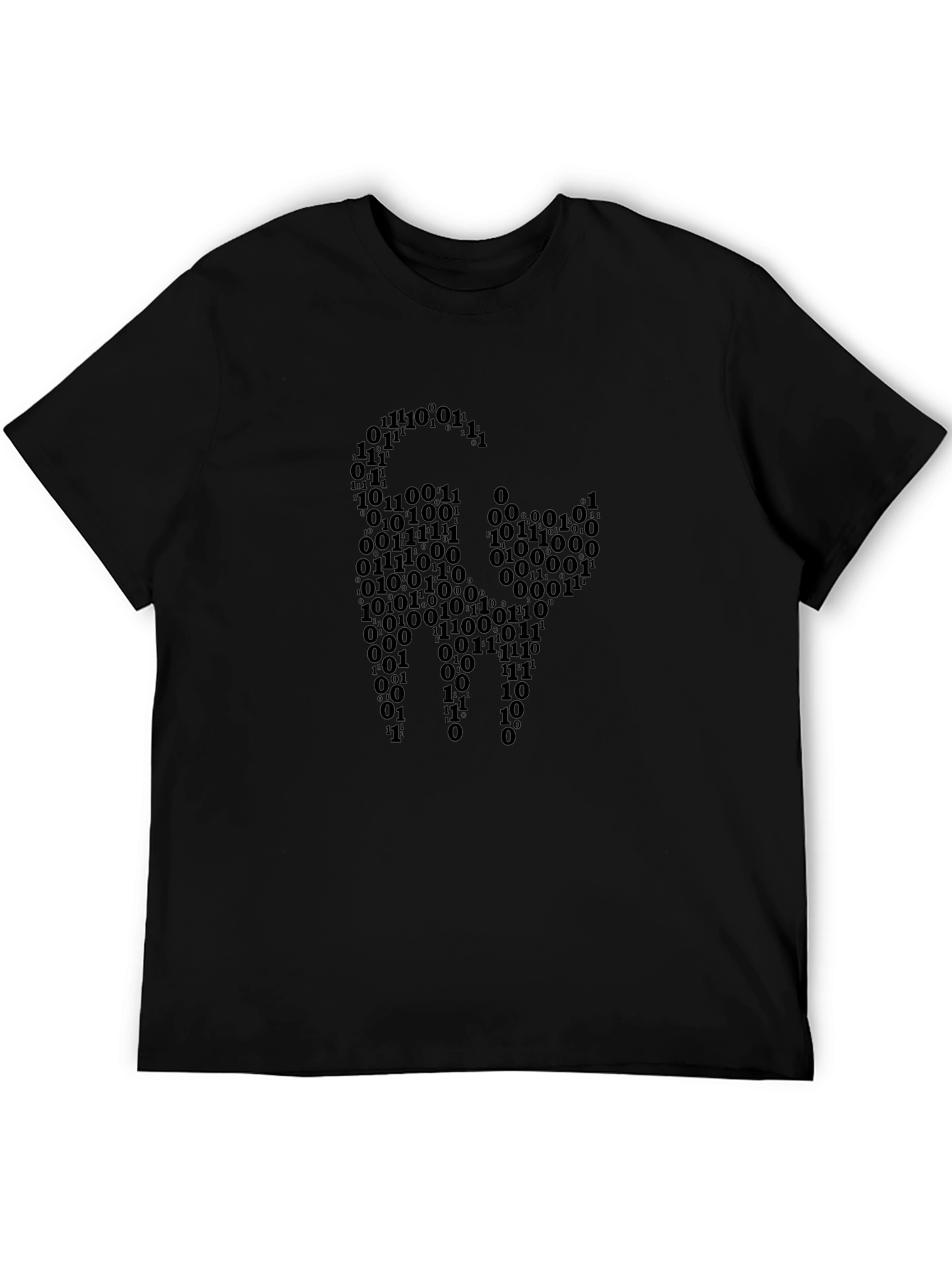 Binary Code Cat Graphic T-Shirt - Black
