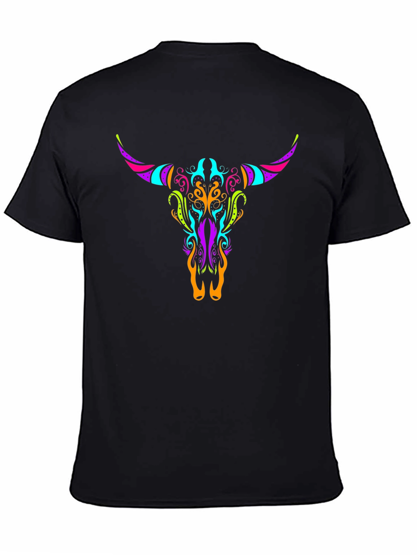 Neon Bull Skull Graphic Tee - Black