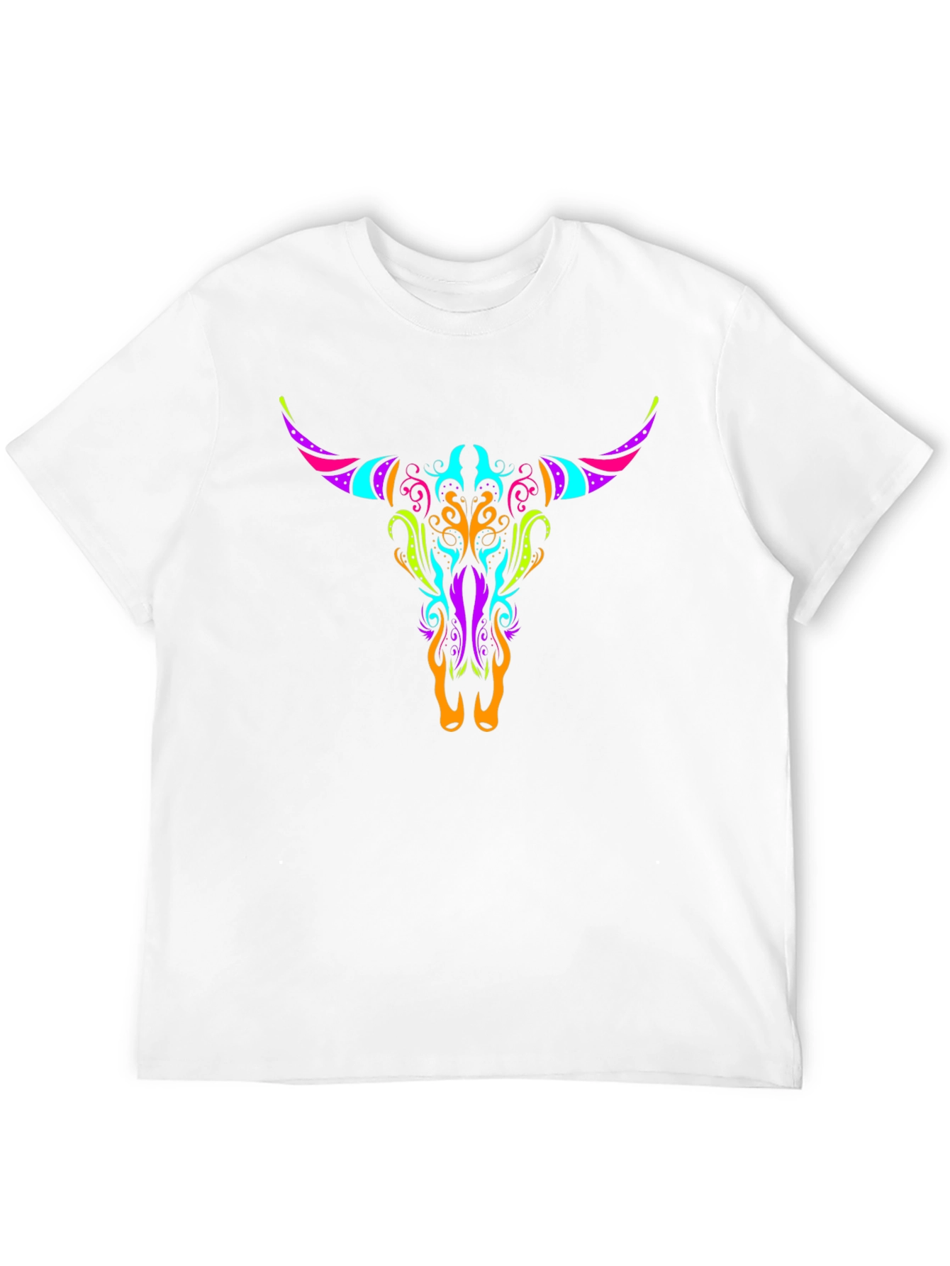 Neon Bull Skull Graphic Tee - Black