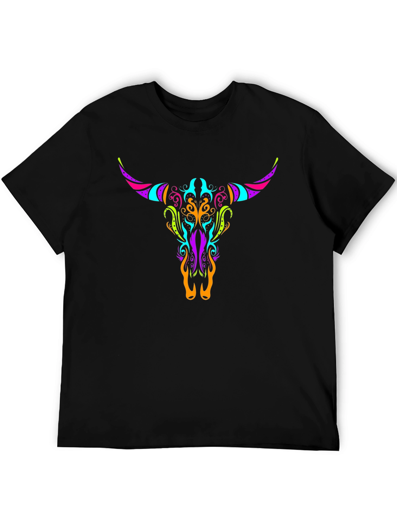 Neon Bull Skull Graphic Tee - Black