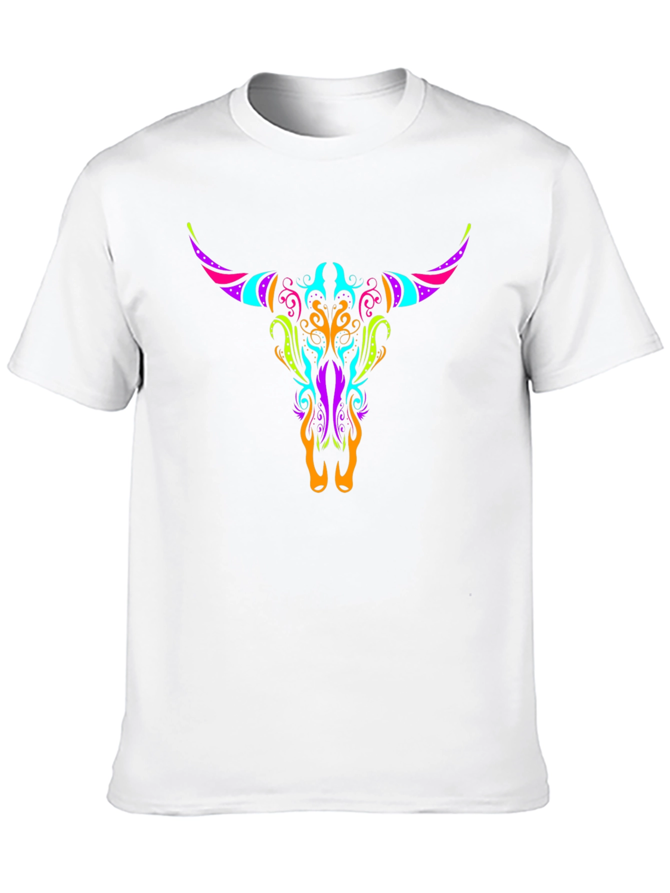 Neon Bull Skull Graphic Tee - Black
