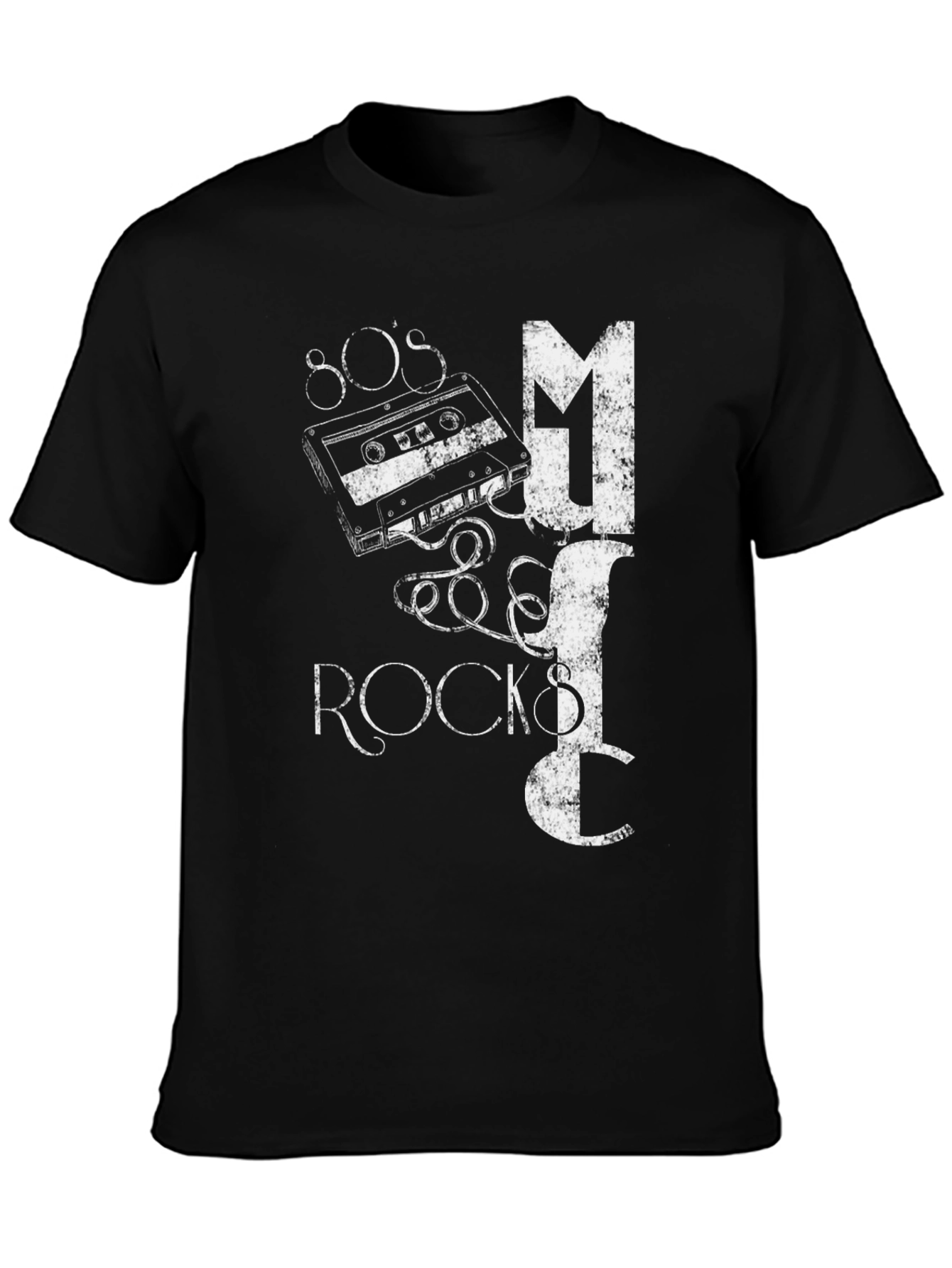 80s Music Rocks Black Graphic T-Shirt