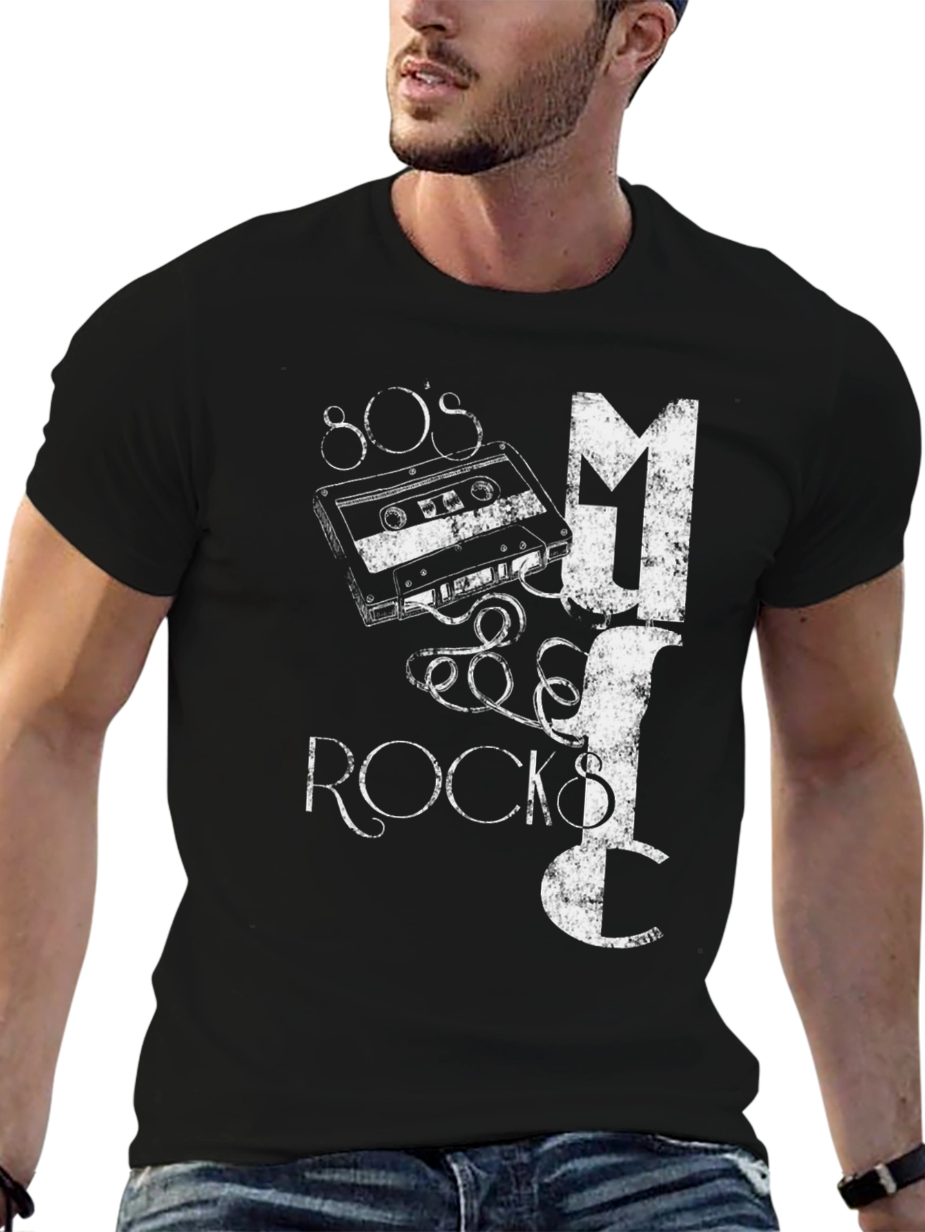 80s Music Rocks Black Graphic T-Shirt