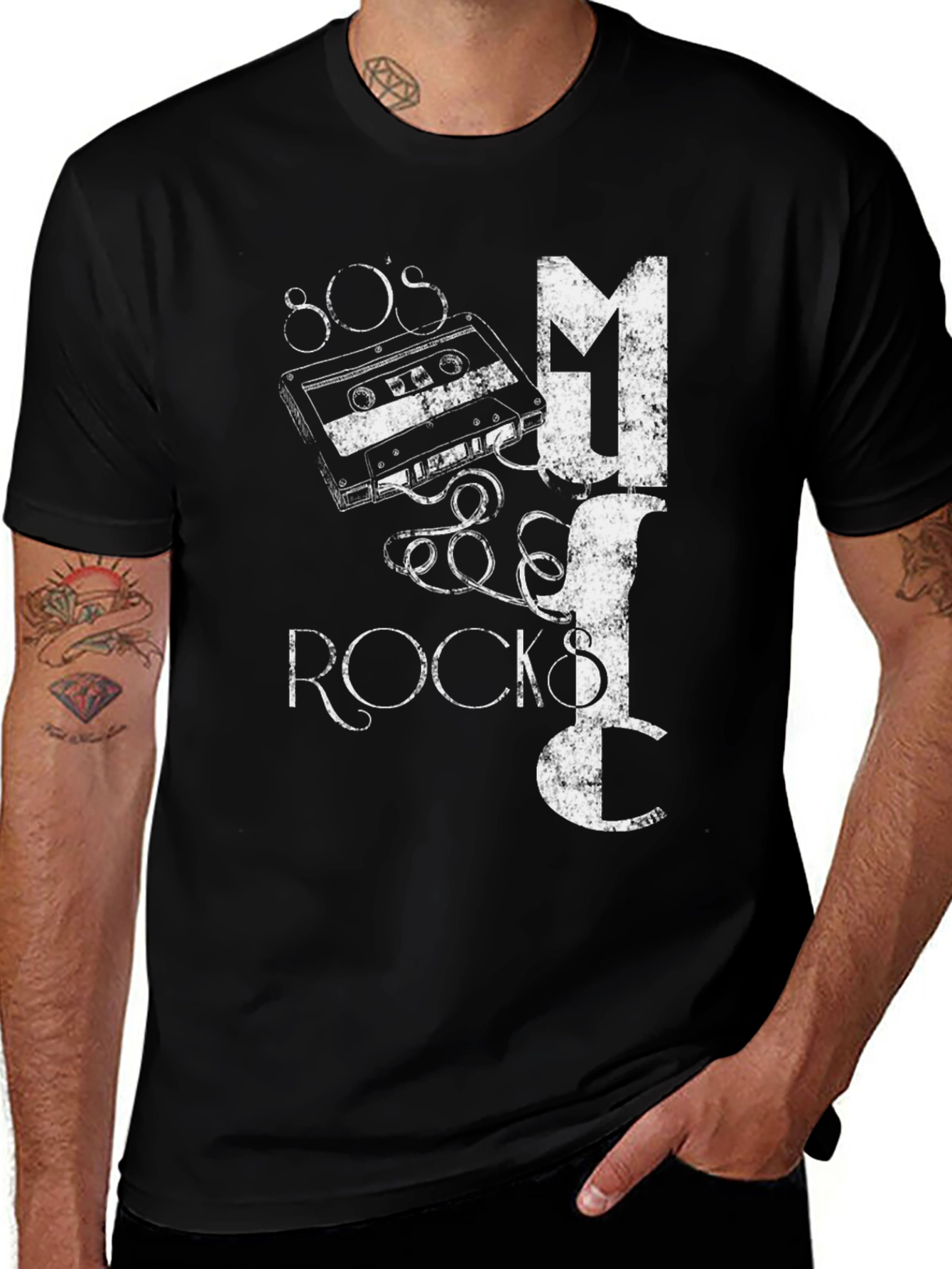 80s Music Rocks Black Graphic T-Shirt