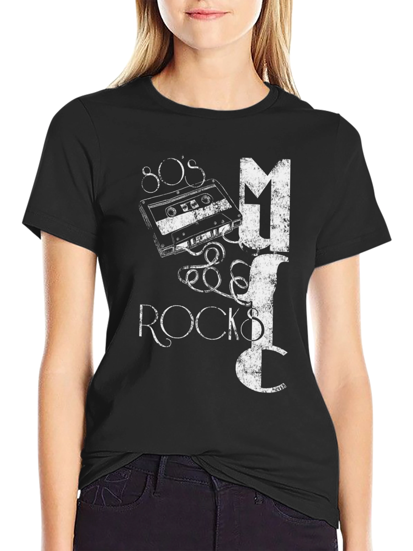 80s Music Rocks Black Graphic T-Shirt