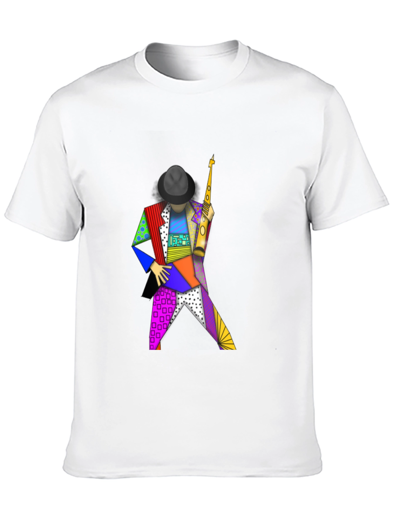 Geometric Sax Player Graphic Tee - Stylish Musicians Shirt