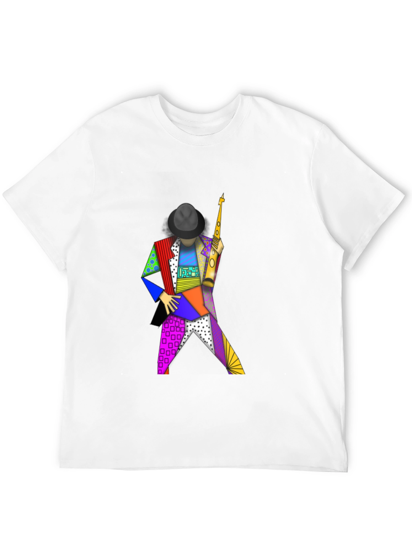 Geometric Sax Player Graphic Tee - Stylish Musicians Shirt