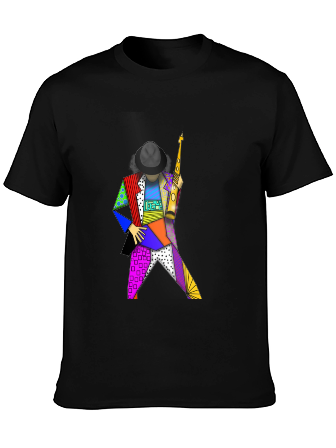 Geometric Sax Player Graphic Tee - Stylish Musicians Shirt