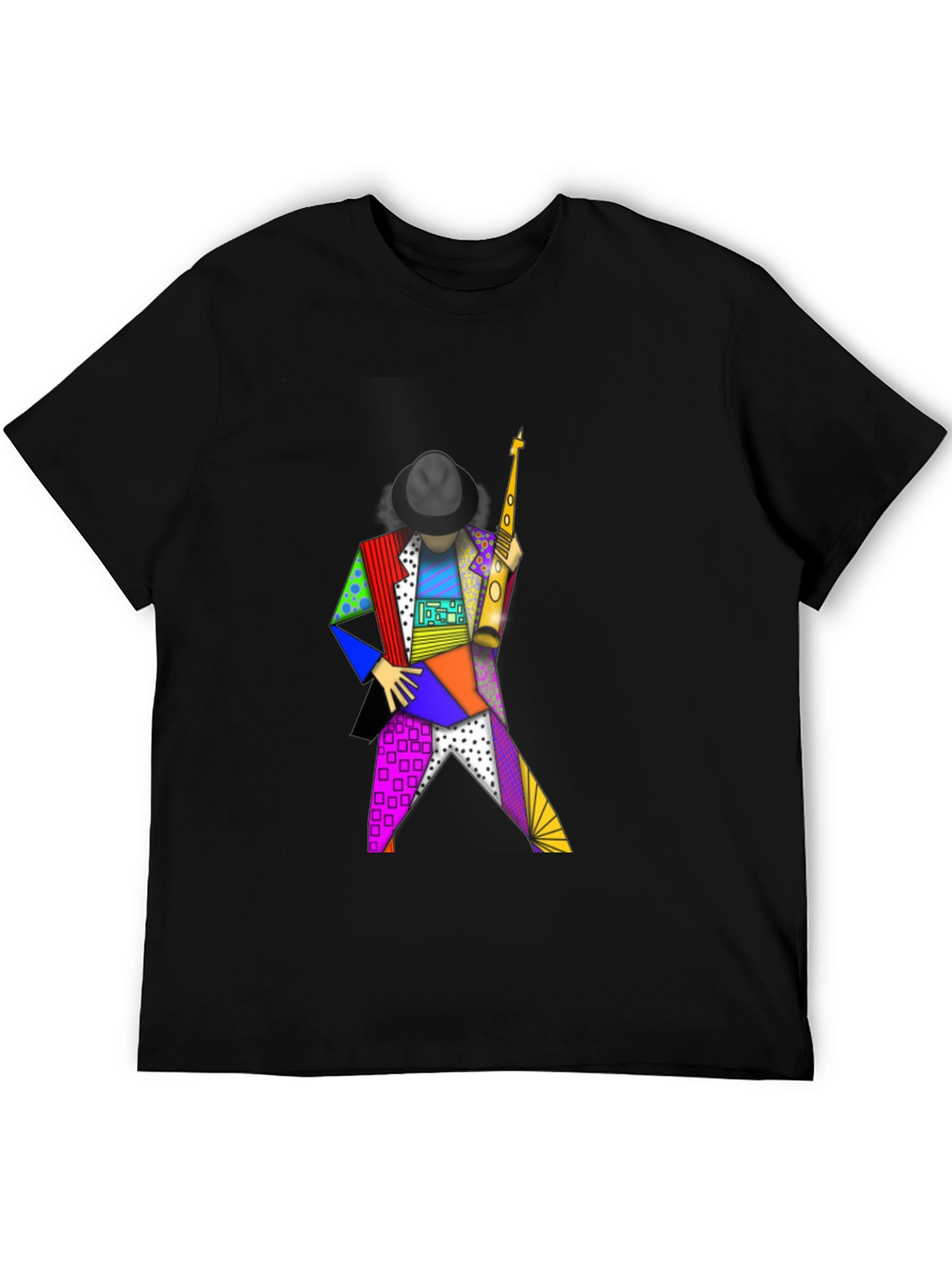 Geometric Sax Player Graphic Tee - Stylish Musicians Shirt