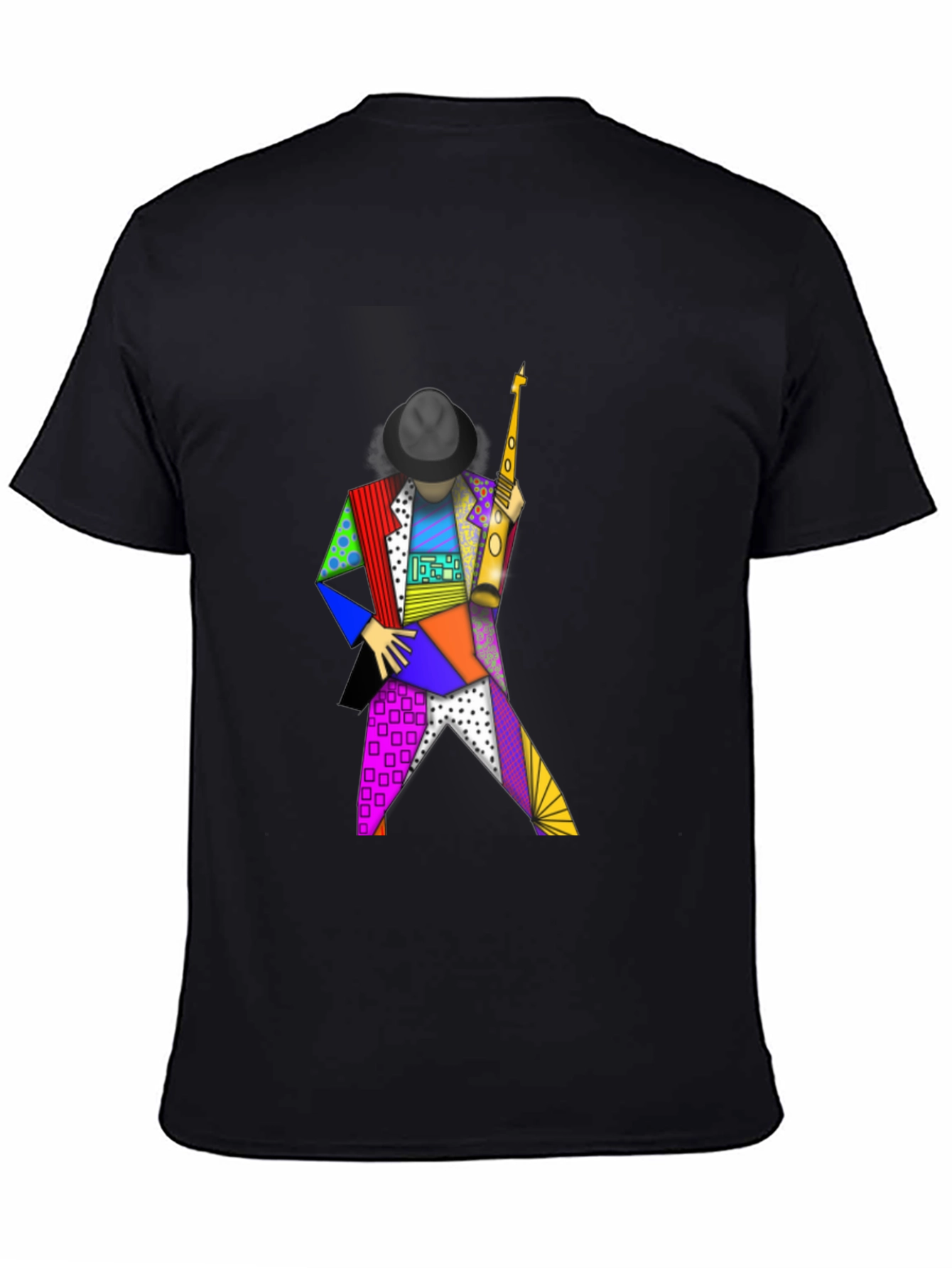 Geometric Sax Player Graphic Tee - Stylish Musicians Shirt