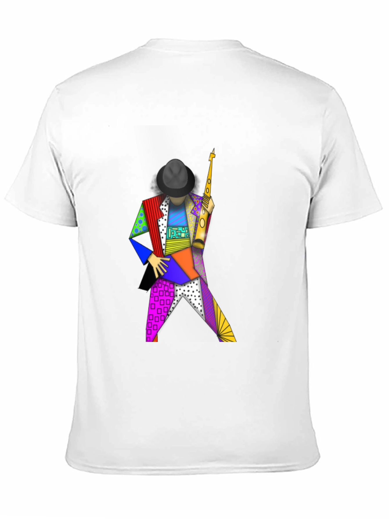 Geometric Sax Player Graphic Tee - Stylish Musicians Shirt