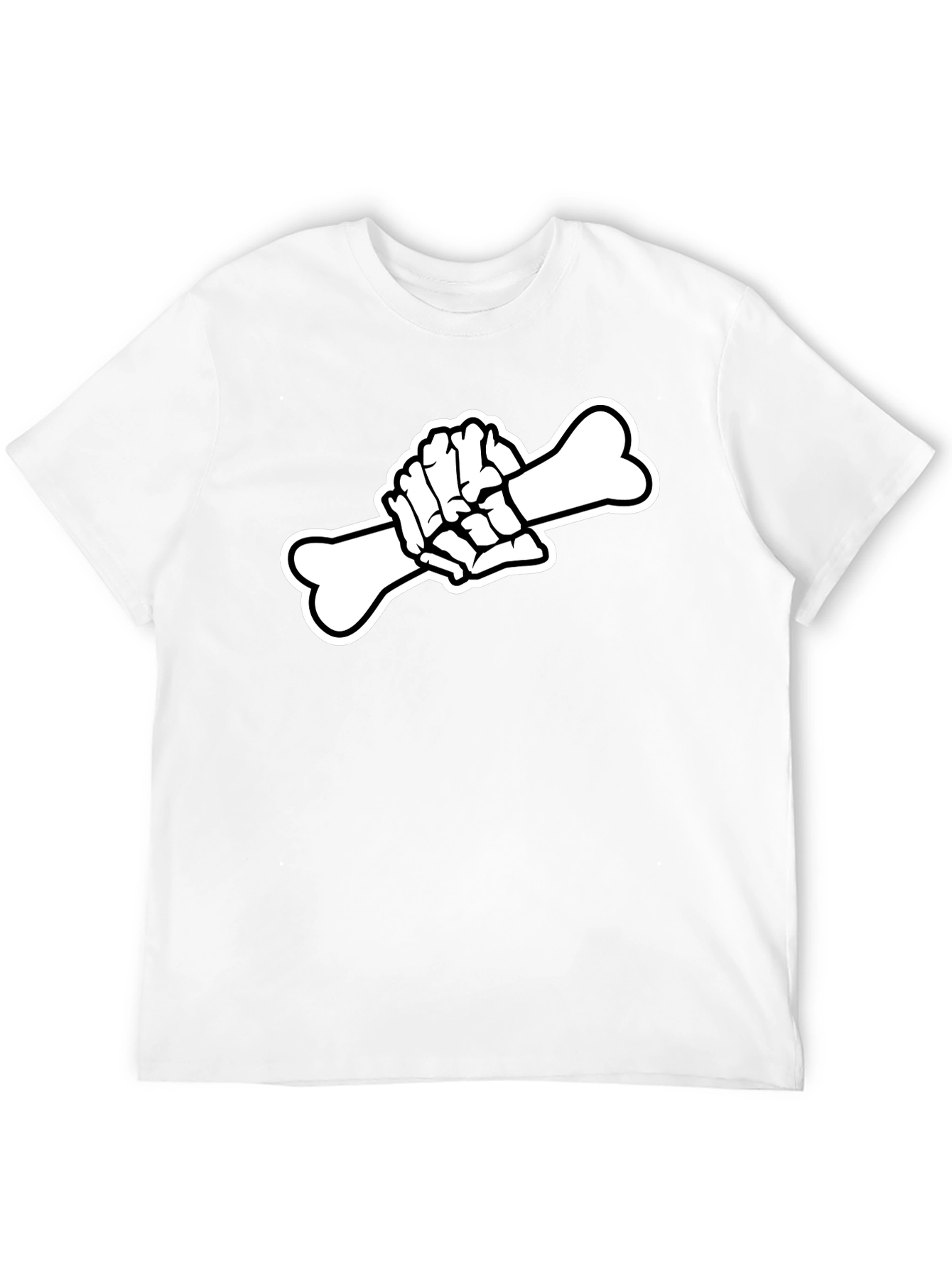 Black T-Shirt with Skeleton Hand Holding Bone Graphic